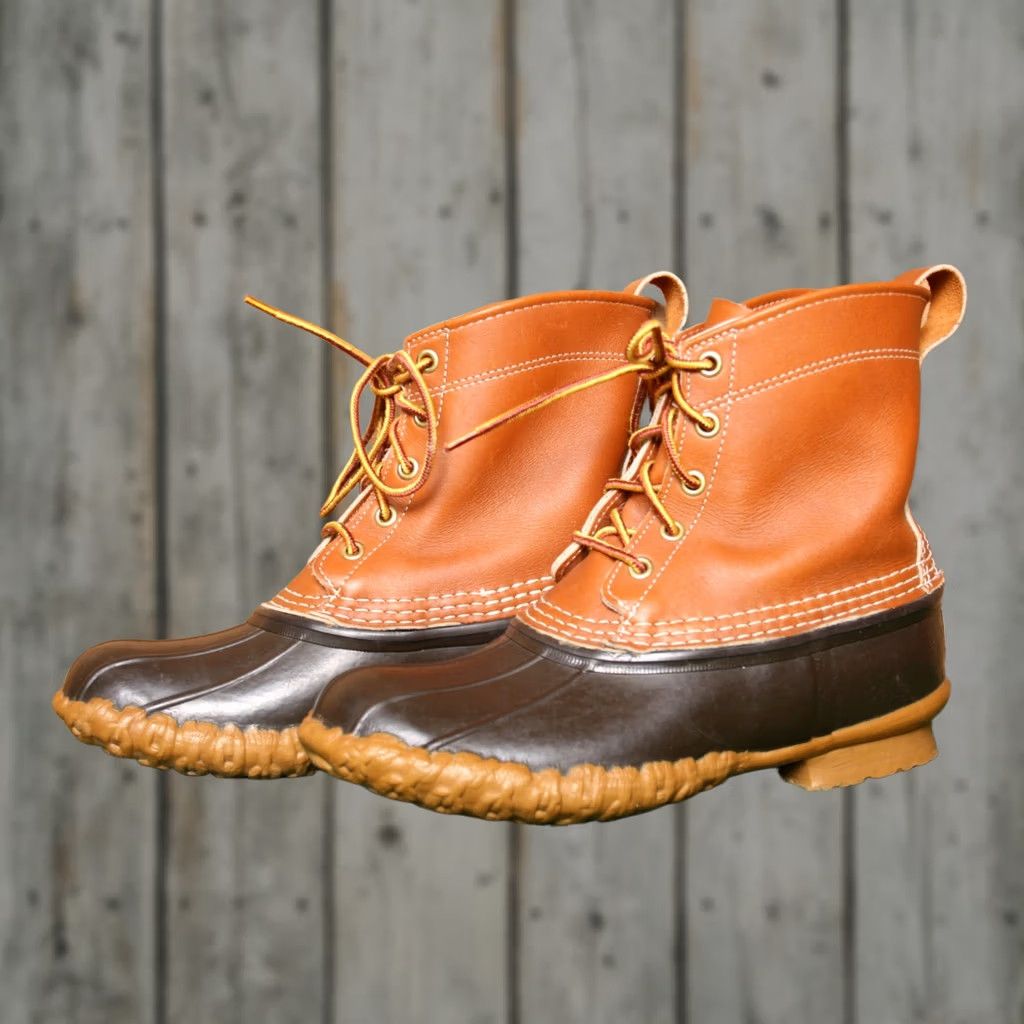 Vintage VINTAGE L.L. BEAN Boots Duck 6" Ankle Rain Boot Women 7M Tan Brown Rubber Leather 5-Eye 2010s Size US 7 / IT 37 - 1 Thumbnail
