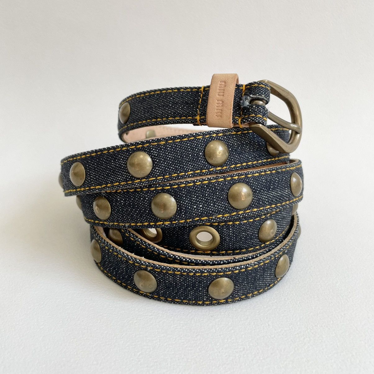 Miu Miu Blue Studded Denim Double Wrap Belt Size 32 - 10 Thumbnail