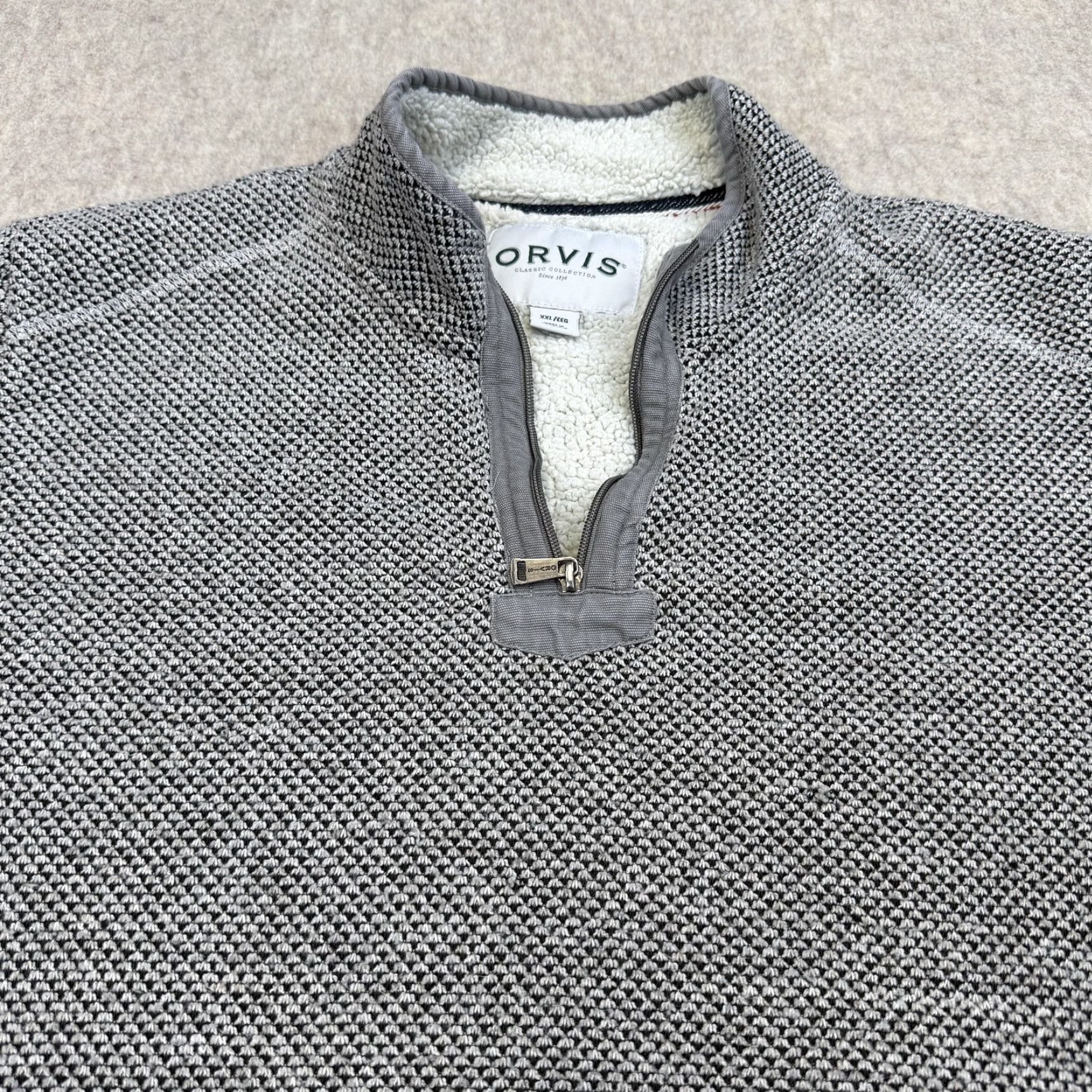 Orvis Orvis Mens Sweater 2XL Gray Mock Neck 1/4 Zip Heavyweight Knit Geometric Quarter Zip Lined Pullover Size US XXL / EU 58 / 5 - 3 Thumbnail