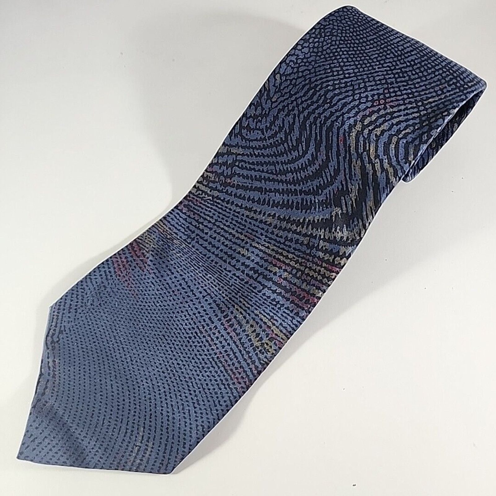 Vintage Torriani Silk Necktie, Blue Abstract Wave Pattern - Italy Size ONE SIZE - 4 Thumbnail