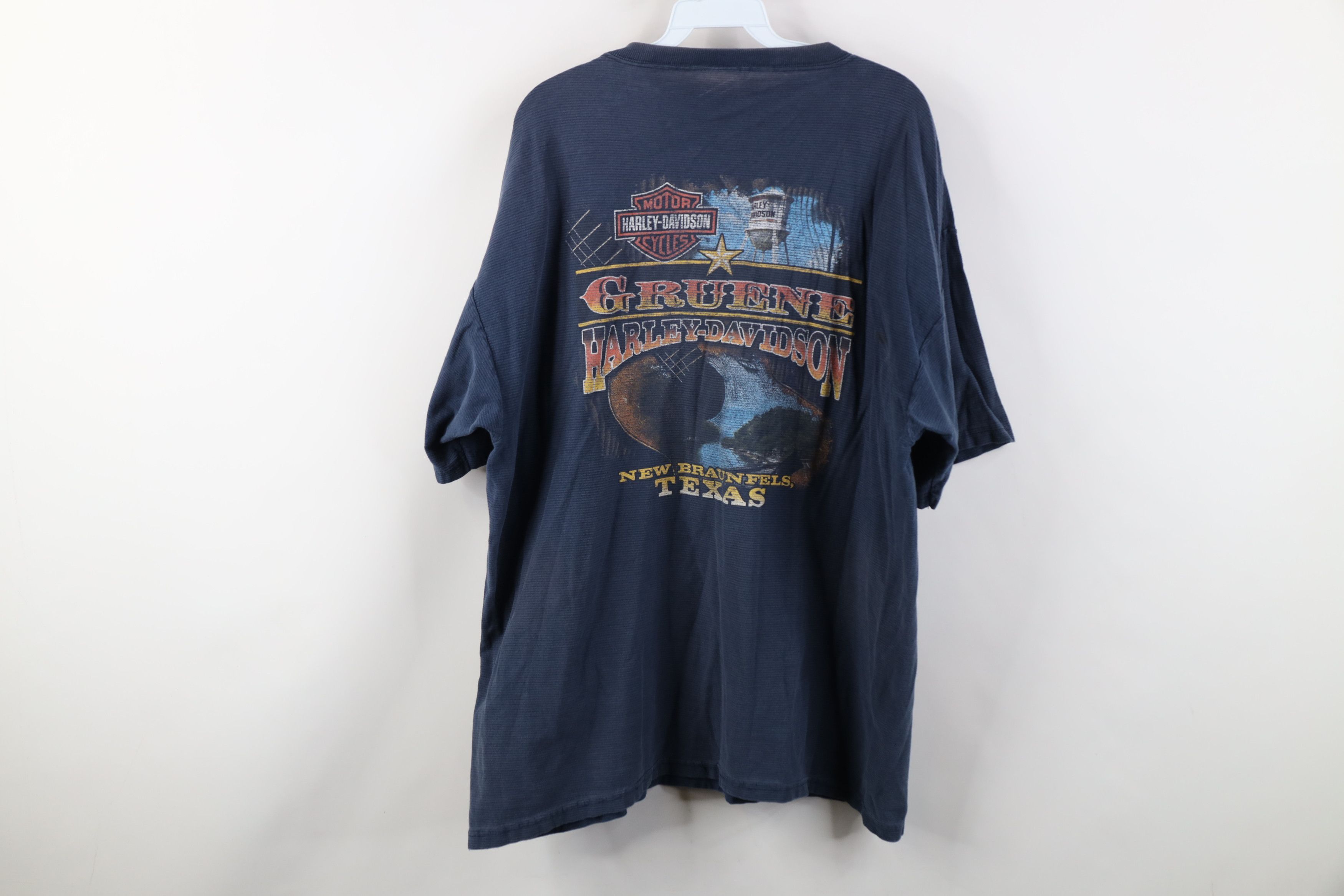 Harley Davidson Vintage Y2K 2005 Harley Davidson Knit Fire T-Shirt Blue USA Size US XXL / EU 58 / 5 - 14 Thumbnail