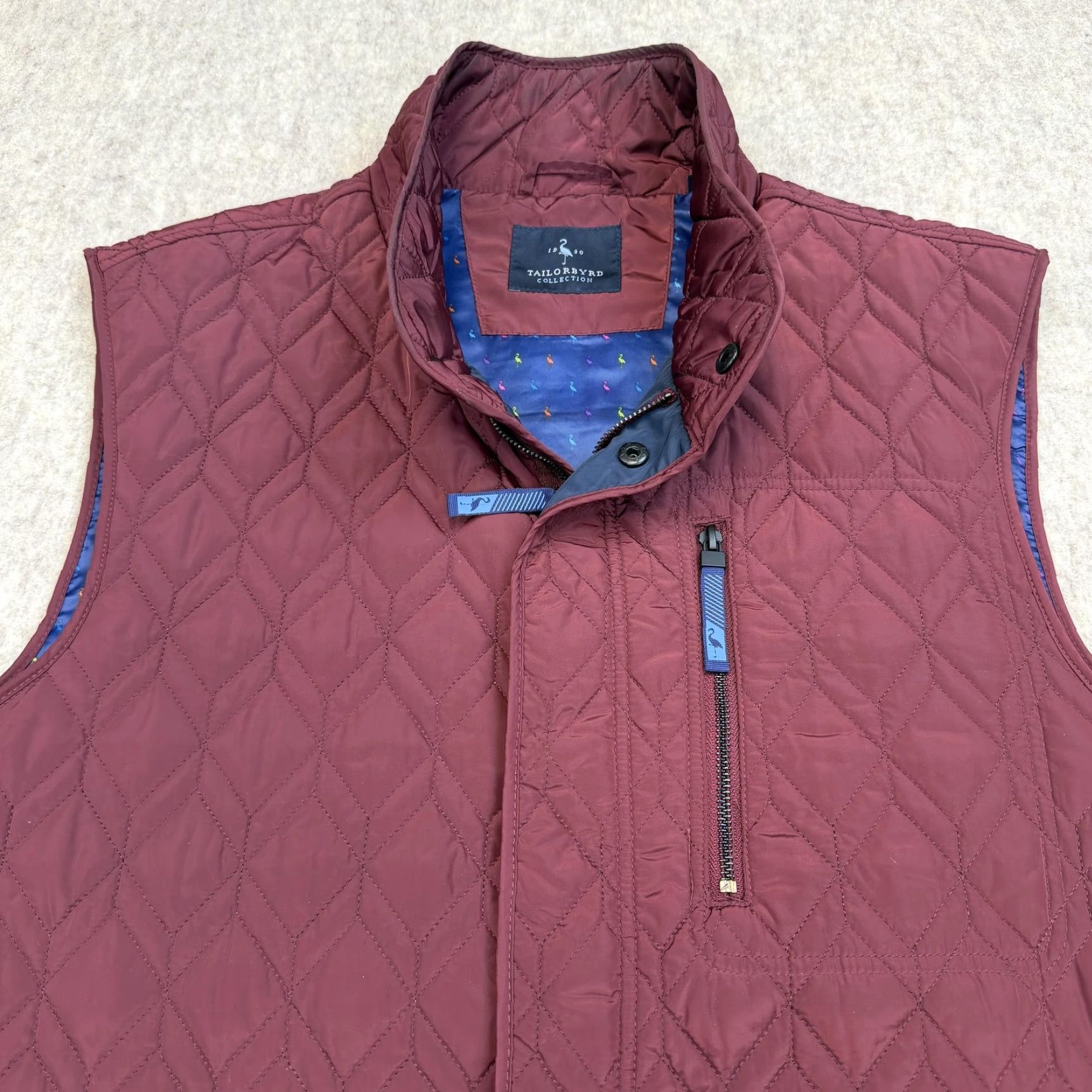 Tailorbyrd TailorByrd Vest Mens 2XLT Burgundy Red Quilted Zip Pockets Lined Flamingo Bird Size US XXL / EU 58 / 5 - 6 Thumbnail
