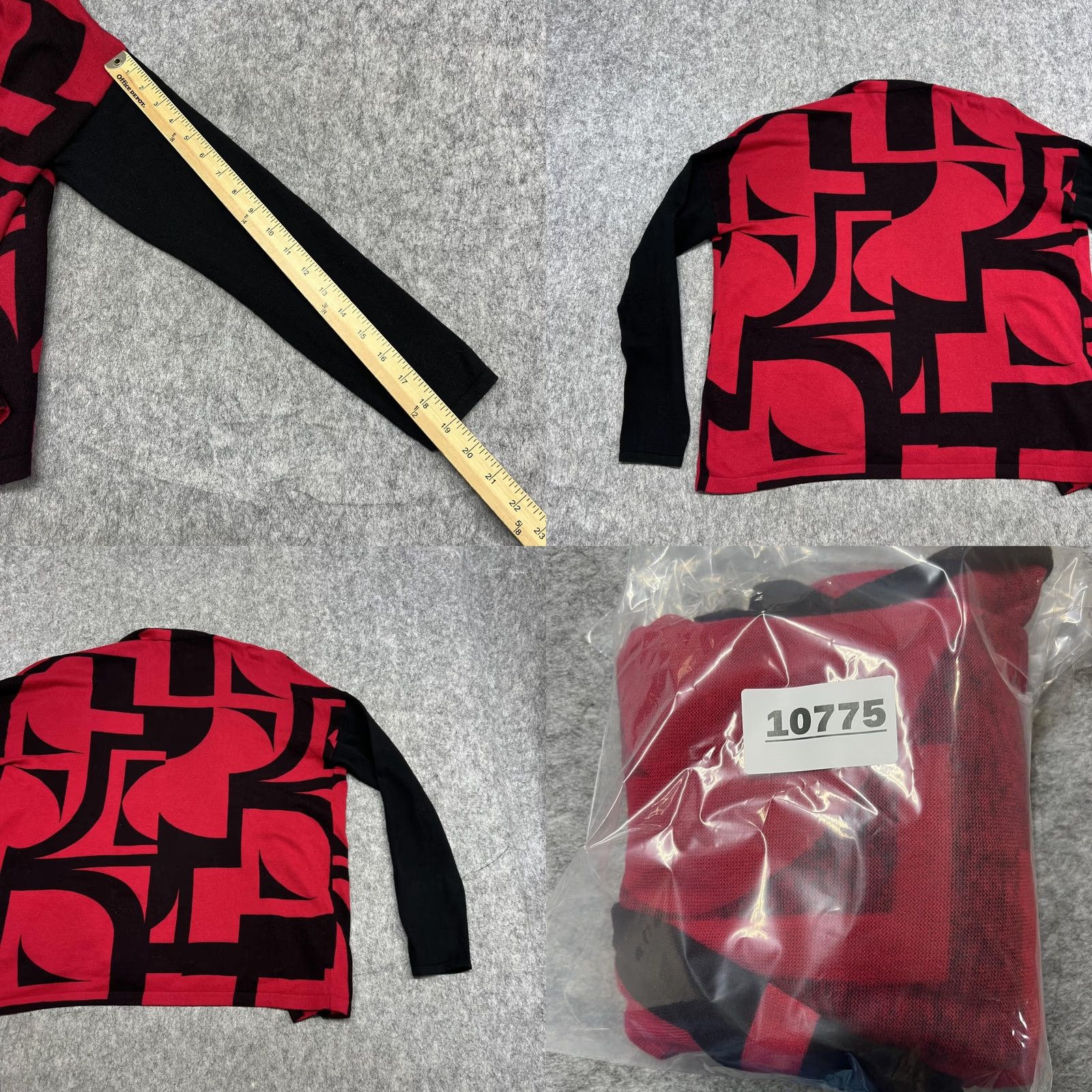 Vintage Chicos Cardigan Sweater Womens 1 Red Black Geometric Print Open Front Knit Prep Size XS / US 0-2 / IT 36-38 - 9 Thumbnail