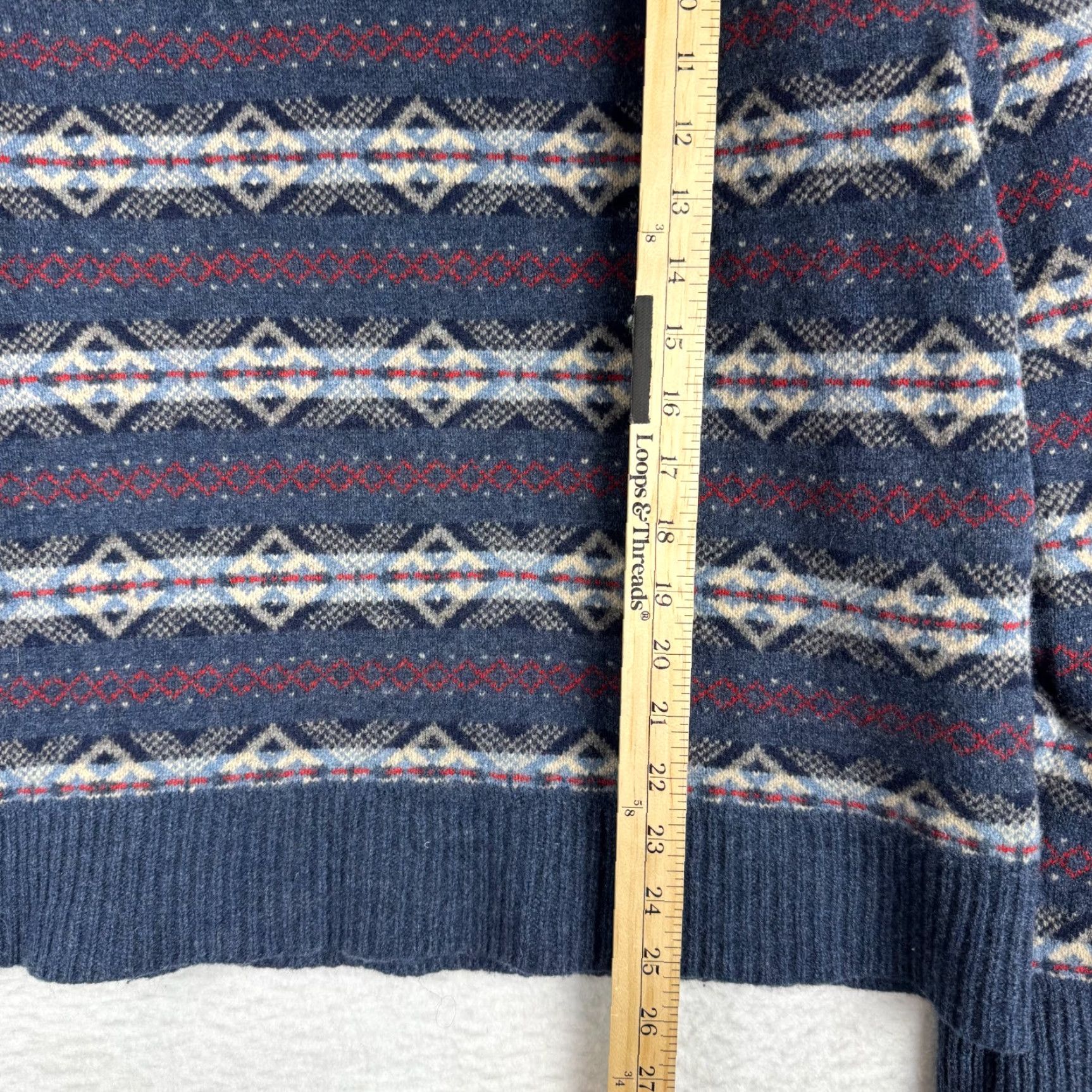 J.Crew J.CREW Mens XL Fair Isle 100% Lambs Wool Knit Crew Neck Sweatshirt Navy Blue Sweater Pullover Knit Wool Winter Casual Size US XL / EU 56 / 4 - 6 Thumbnail