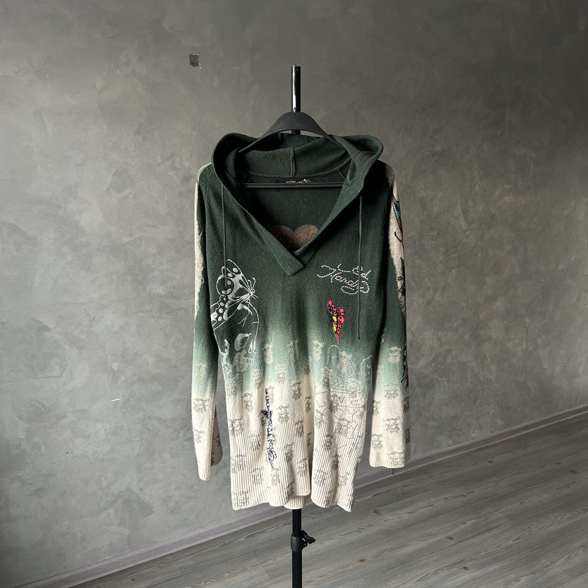 Ed Hardy Vintage Y2K Ed Hardy Tattoo Hooded Knit Sweater Size L / US 10 / IT 46 - 4 Thumbnail