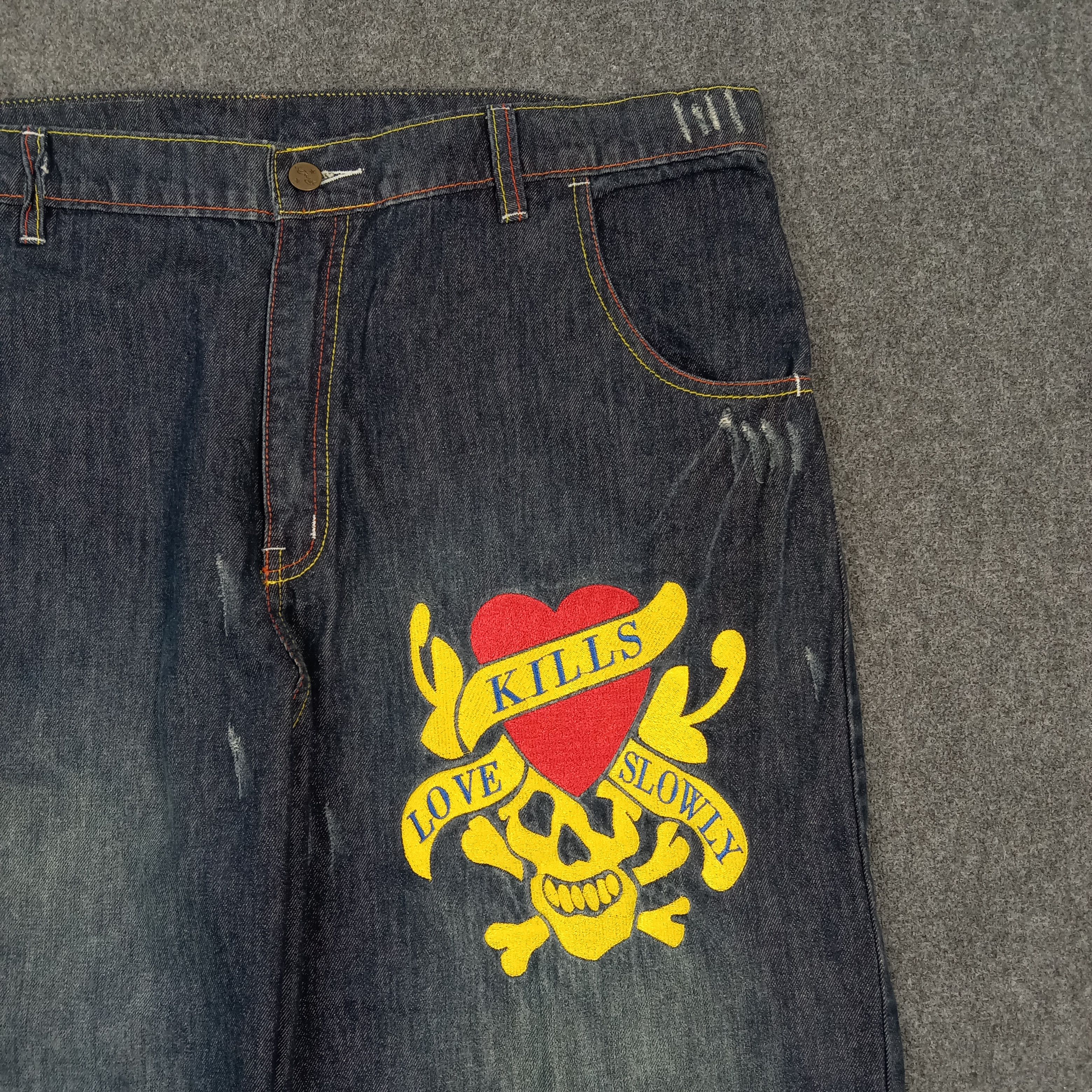 Ed Hardy Ed Hardy Embroidered Skull Art Logo Jeans C272N18 Size US 43 - 2 Thumbnail