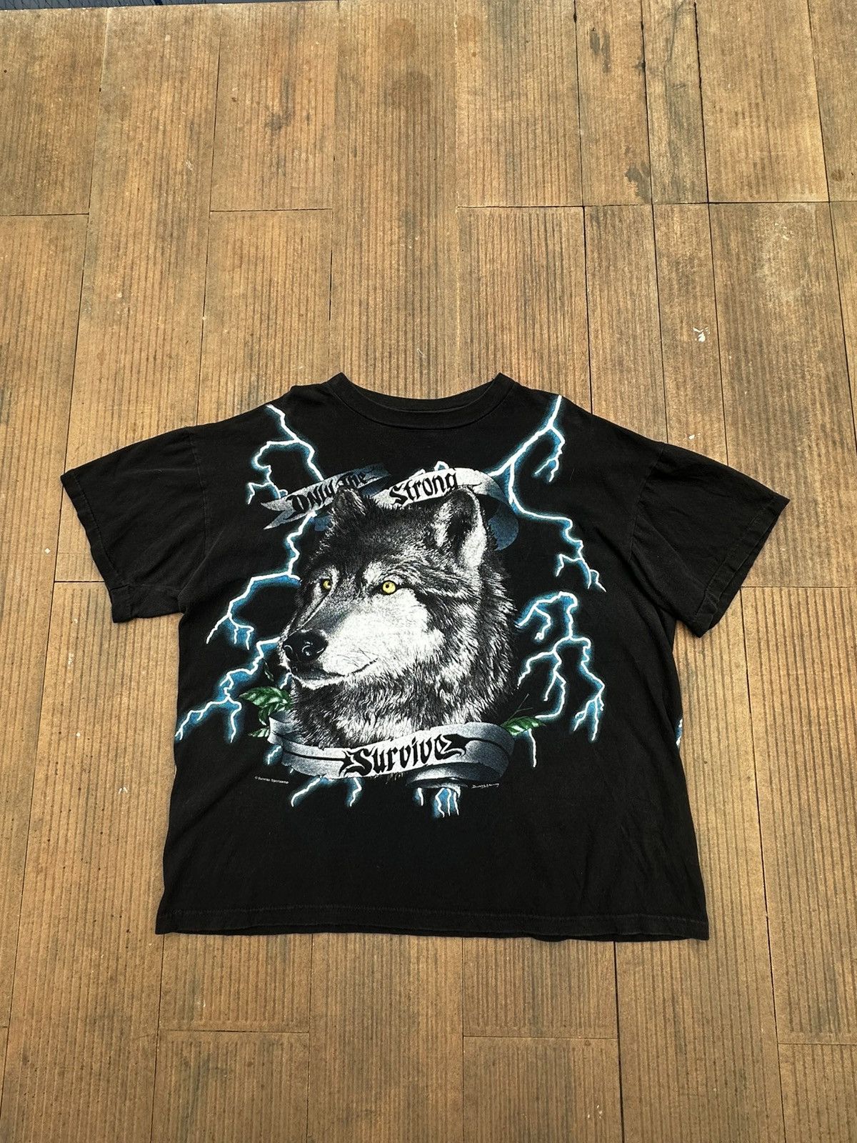 Other 🔥🐺 Vintage “Only The Strong Survive” Wolf Tee 90s Vibes 🤘 Size US XL / EU 56 / 4 - 1 Thumbnail