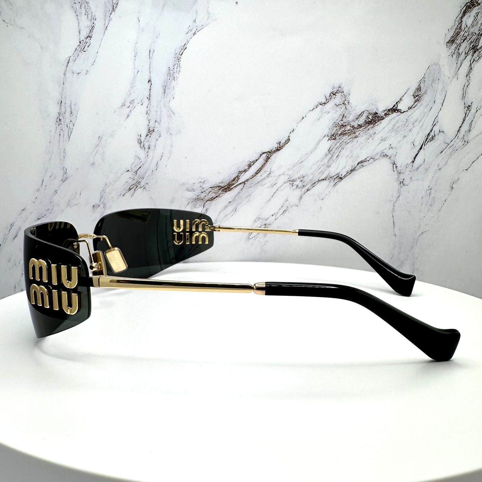 Miu Miu New MIU MIU Sunglasses Gold Dark Gray Lens Runway Wrap Size ONE SIZE - 18 Thumbnail