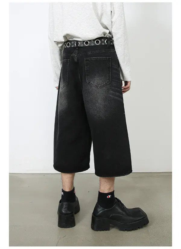 Japanese Brand Etsuko x Mako Black Washed Vintage Straight Denim Shorts Size US 32 / EU 48 - 6 Thumbnail