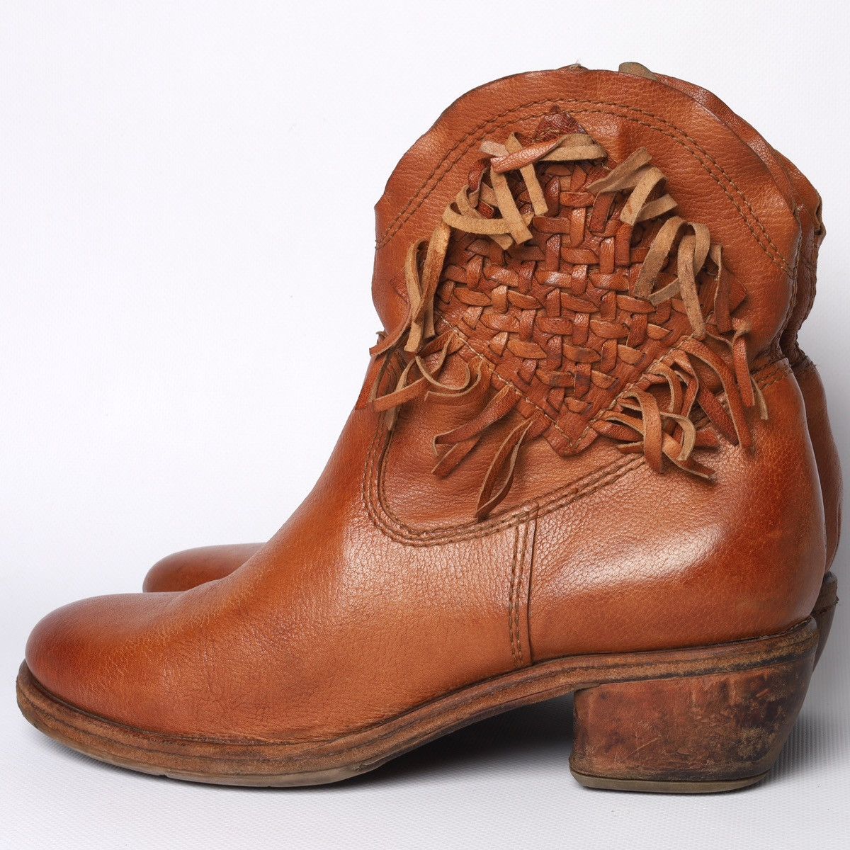 A.S.98 AS 98 Leather Brown Western Heel Boots Shoes Fringe Size US 7 / IT 37 - 3 Thumbnail