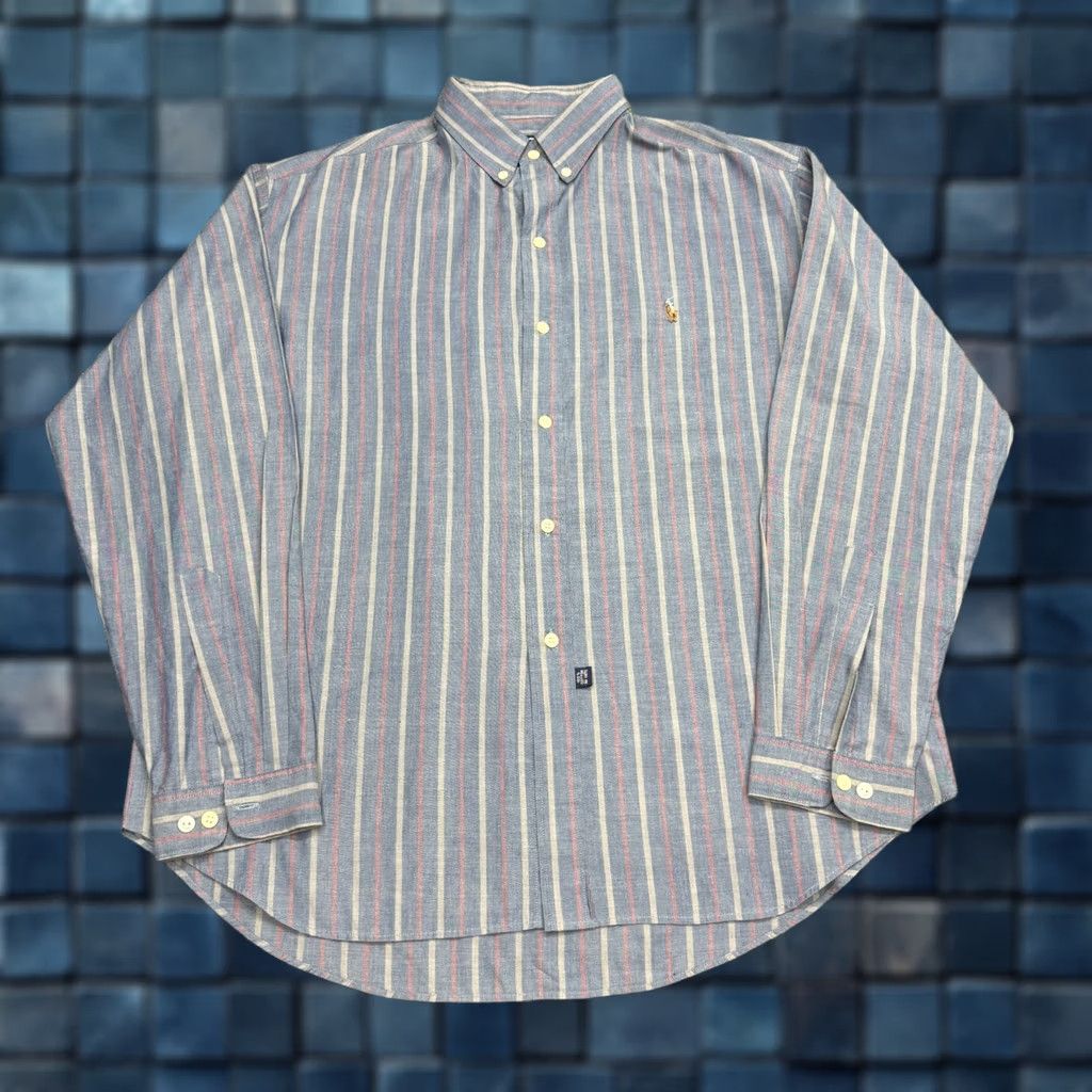 Polo Ralph Lauren VINTAGE Polo Ralph Lauren Shirt Mens Size 20 Button Down Vertical Striped Flesh Pony Size US XXL / EU 58 / 5 - 1 Thumbnail