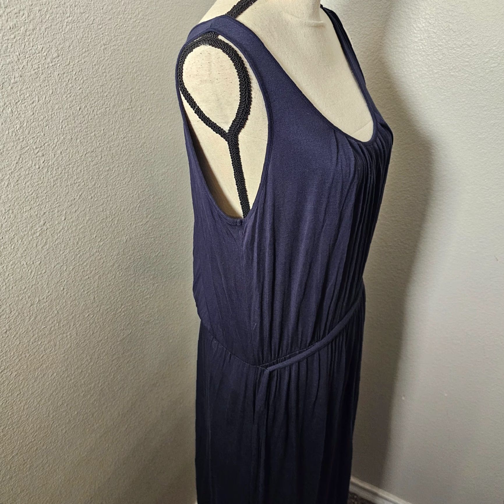 Vintage Ann Taylor A-Line Dress Medium Tall Sleeveless Navy Blue Bohemian Stretch Casual Womens Size M / US 6-8 / IT 42-44 - 5 Thumbnail