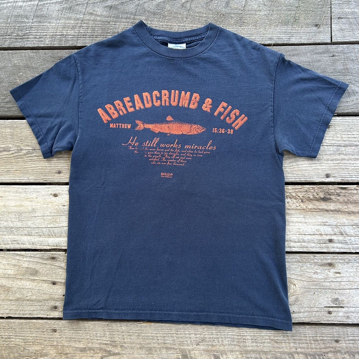 Vintage Jesus Abreadcrumb and Fish Parody Religious T Shirt