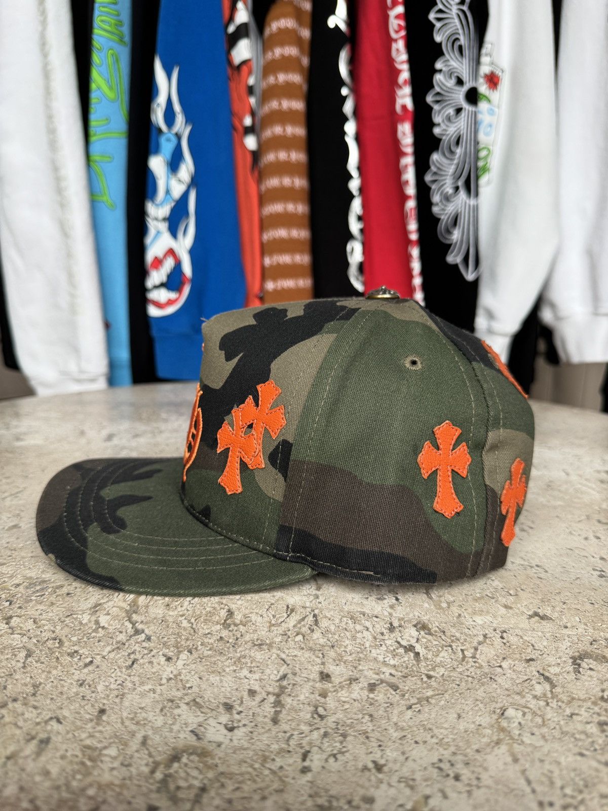 Chrome Hearts Chrome Hearts Camo Orange Leather Cross Patch Hat Size ONE SIZE - 3 Thumbnail