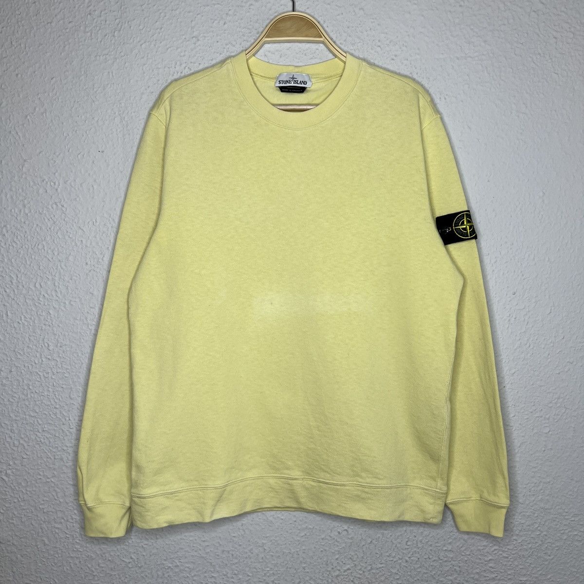 image of Stone Island Sweatshirt Crewneck Yellow Badge Patch, Men's (Size XL)