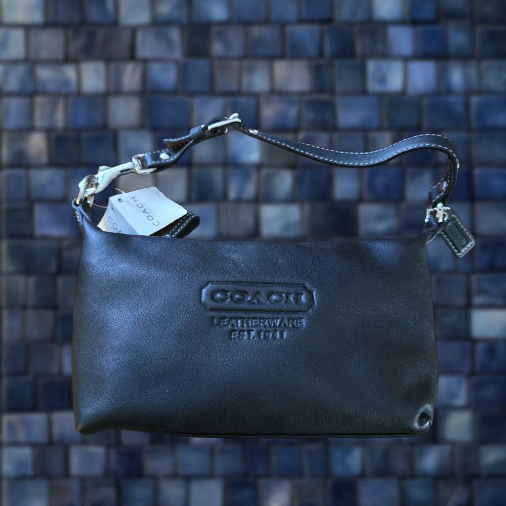Coach Black Leather Small Top Handle Handbag With Bag Charm For Women