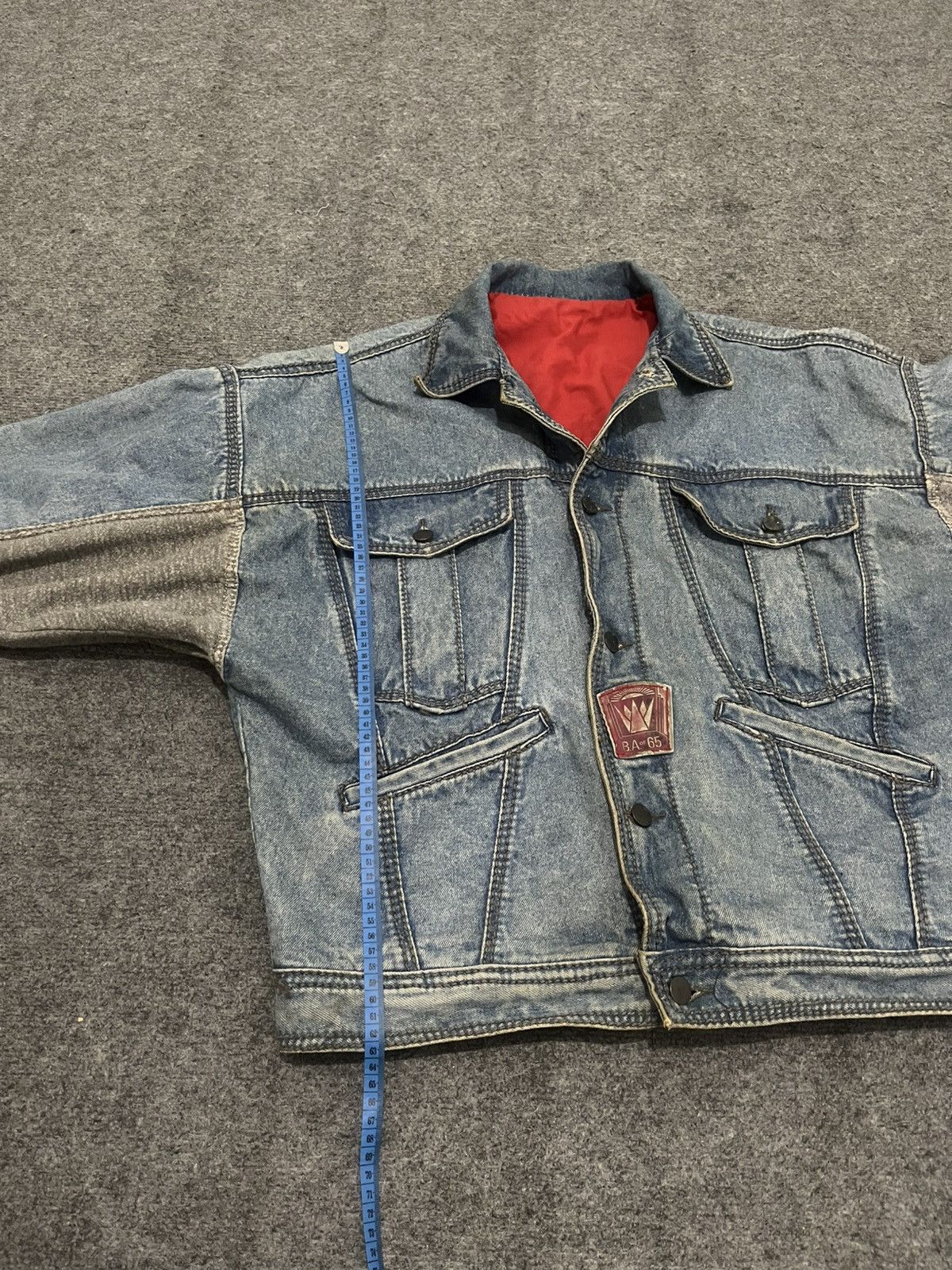 5351 POUR LES HOMMES Two-Tone Indigo Denim Jacket Gray Sleeve Panels & Red Lining Size US L / EU 52-54 / 3 - 15 Thumbnail
