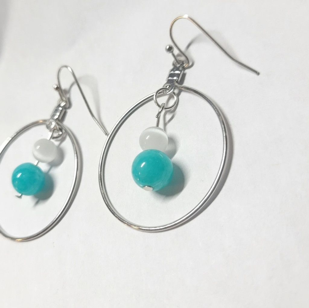 Handmade Natural Crystal Amazonite Selenite Beaded Hoop Drop Earrings Size ONE SIZE - 3 Thumbnail