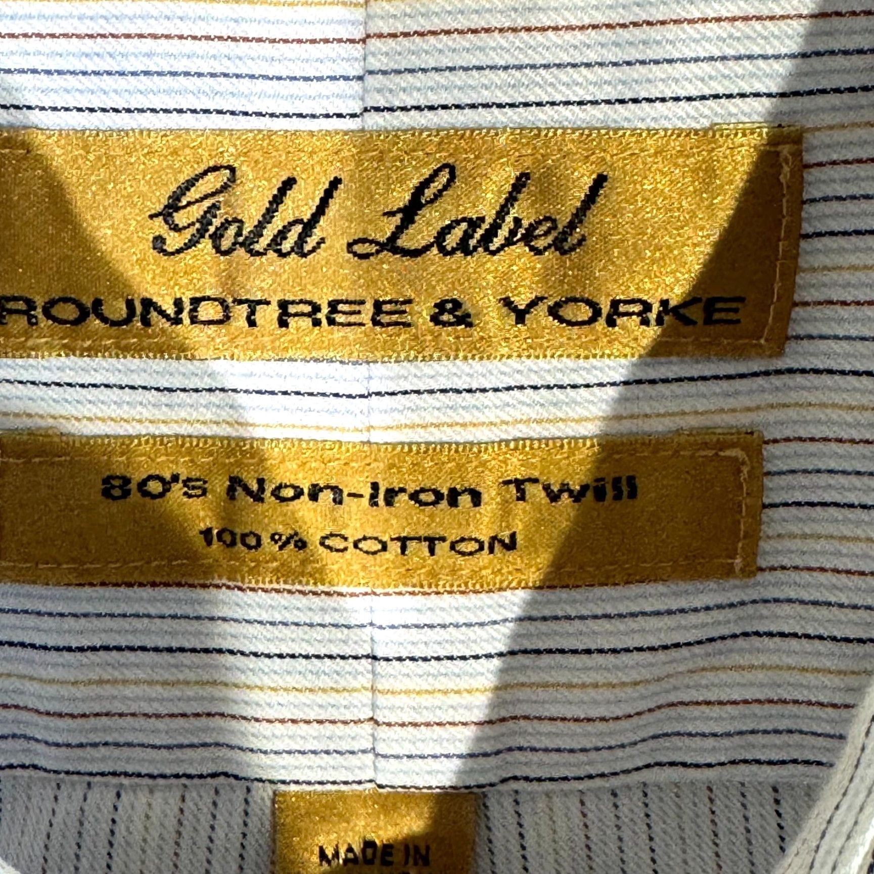 Roundtree & Yorke Gold Label Dress Shirt Mens 16/34 White Blue Striped 100% Cotton Formal Shirt Size 42R - 7 Thumbnail