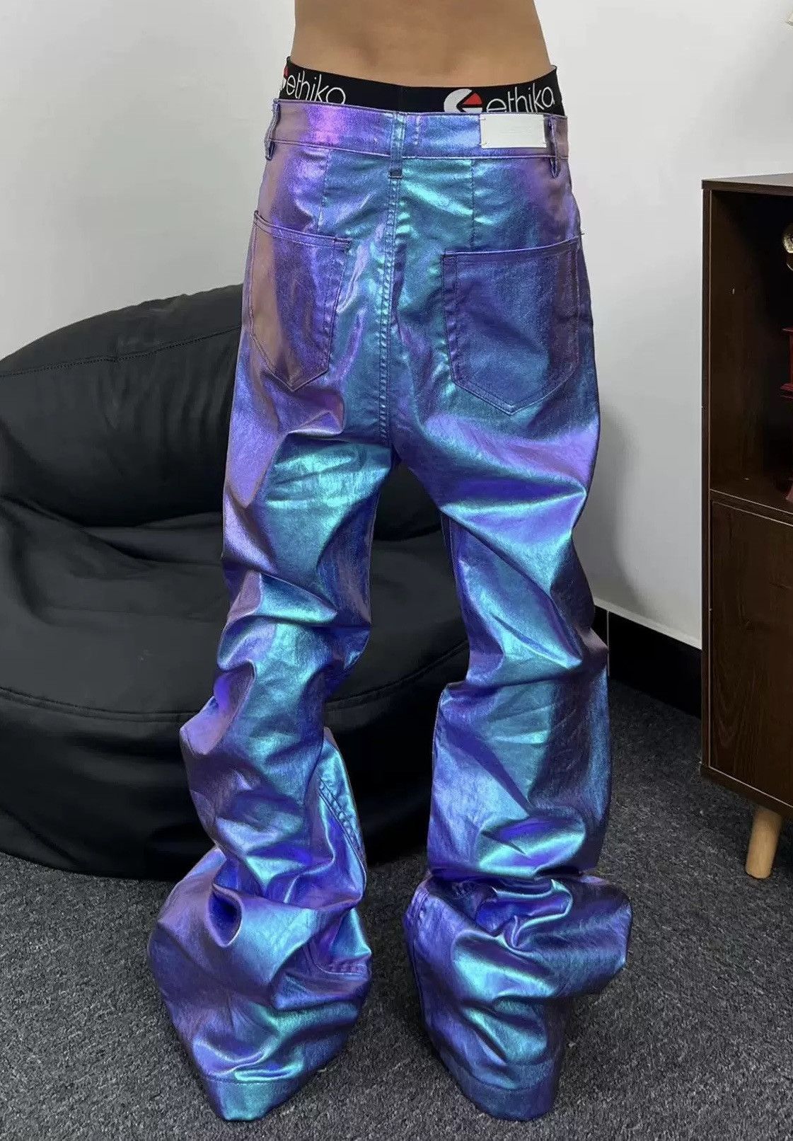 Japanese Brand × Vintage Retro punk y2k holographic hologram shiny flared pants Size US 32 / EU 48 - 3 Thumbnail