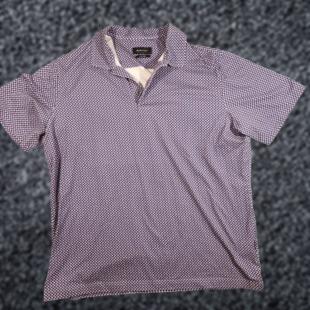 BUGATCHI Bugatchi Polo Shirt Mens XL Plum OoohCotton Tech 8-Way Stretch Dot Print Golf Size US XL / EU 56 / 4 - 1 Thumbnail