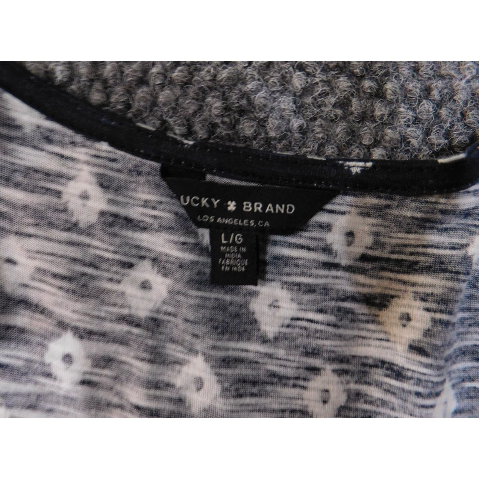 Lucky Brand Lucky Brand Blouse Womens Large Blue White Short Sleeve Boho Geometric Pattern Size L / US 10 / IT 46 - 5 Thumbnail