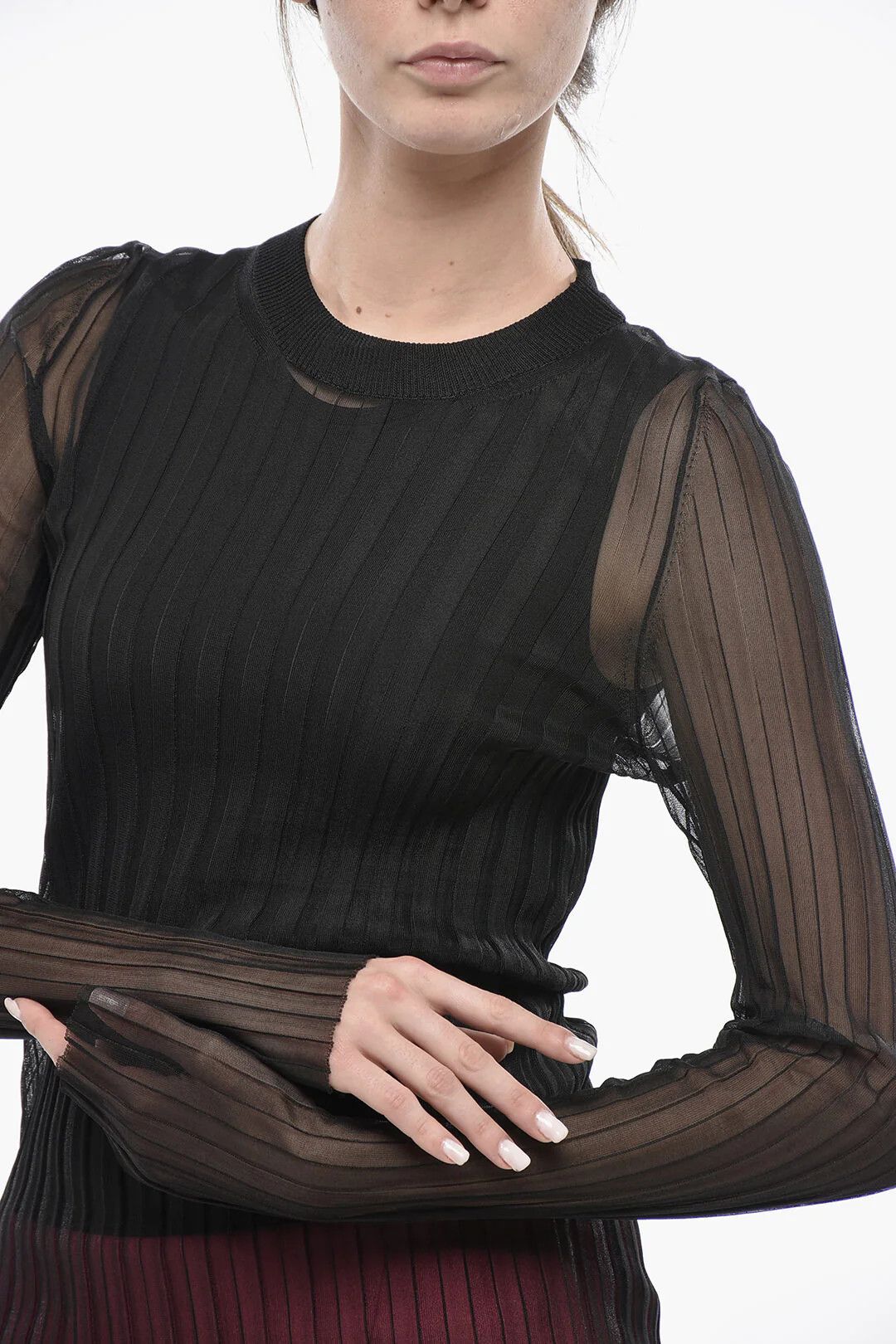 Max Mara og1mm0426 Ribbed Organza Top in Black Size M / US 6-8 / IT 42-44 - 3 Thumbnail