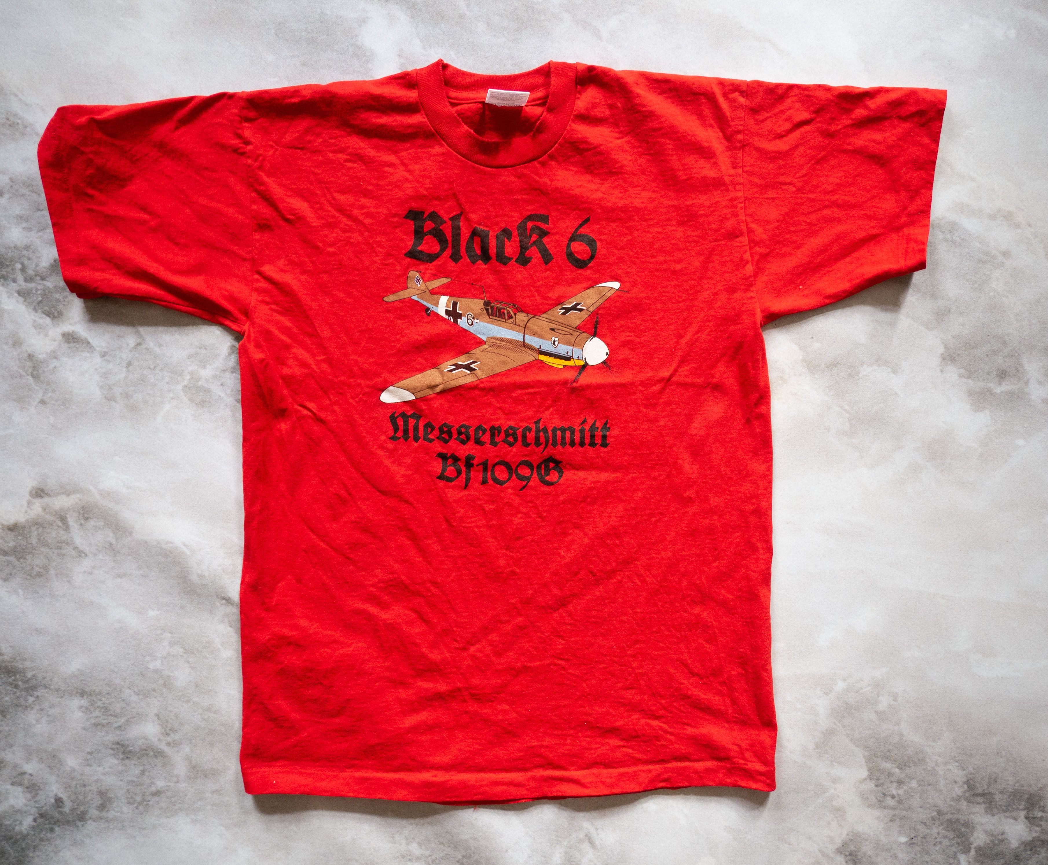 image of Screen Stars x Vintage 90's Aeromodelling Merch T-Shirt Bf 109 L in Red, Men's (Size Large)