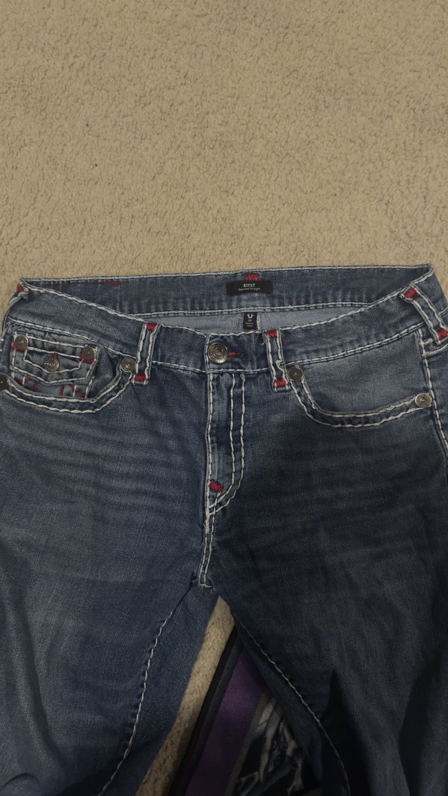 True Religion × Vintage True Religion jeans white stitch with hint of red Size US 38 / EU 54 - 6 Thumbnail