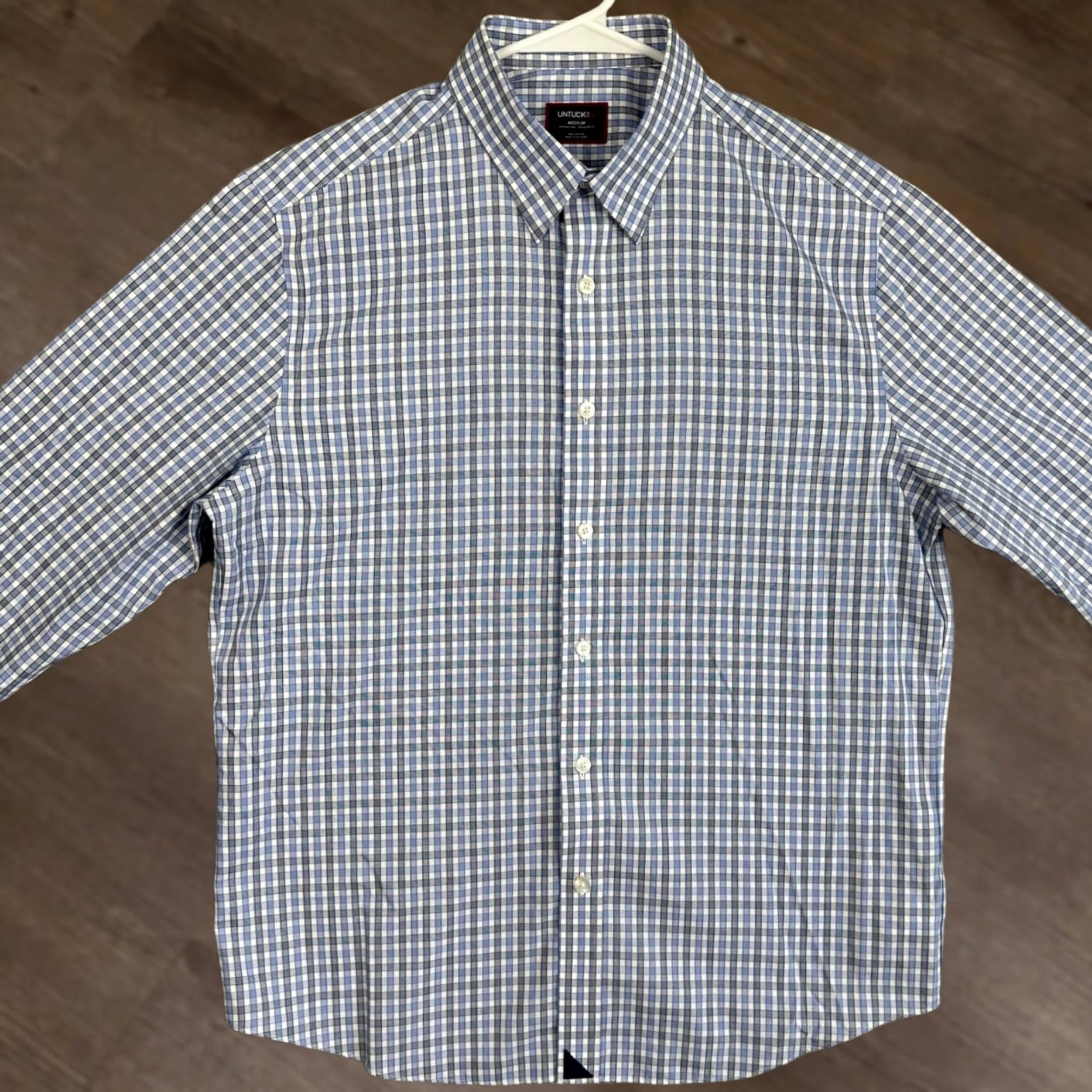UNTUCKit UNTUCKit Shirt Mens M Blue White Regular Fit Button Up Plaid Long Sleeve Button-Up Collar Size US M / EU 48-50 / 2 - 1 Thumbnail