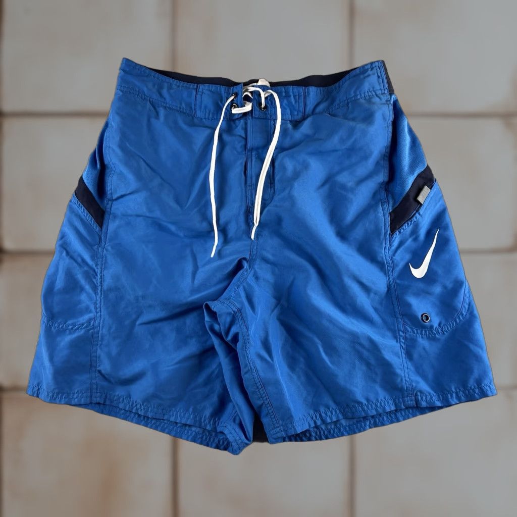 Nike Nike Swim Trunks Mens Large Blue Lined Logo Swoosh Board Shorts Bathing Suit Size US 33 - 1 Thumbnail