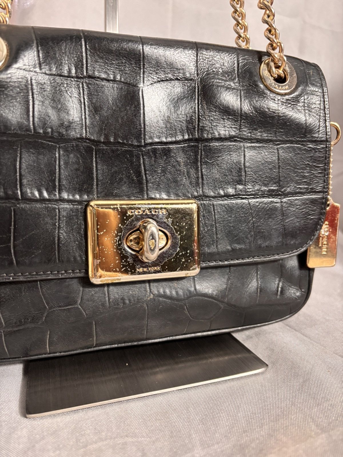 Coach Coach Black Croc Chain Shoulder Bag Size ONE SIZE - 2 Thumbnail