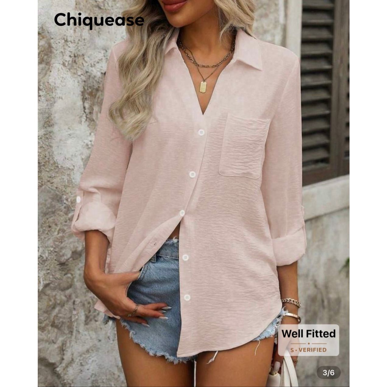 Shein Chiquease Casual Solid Color Pocket Button-Up Collared Long Size M / US 6-8 / IT 42-44 - 5 Thumbnail