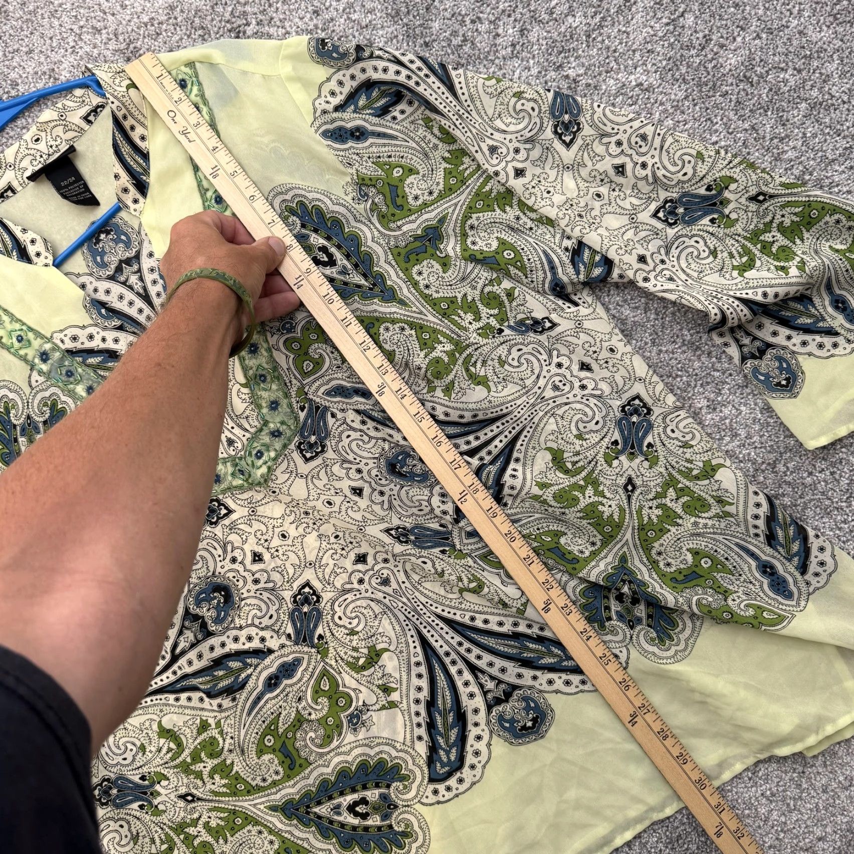 Vintage Lane Bryant Shirt Womens 22-24 Green Paisley Beaded Tunic Blouse Boho Sheer 3/4 Sleeve V-Neck Plus Size Womens Size 3XL / US 20-22 - 2 Thumbnail