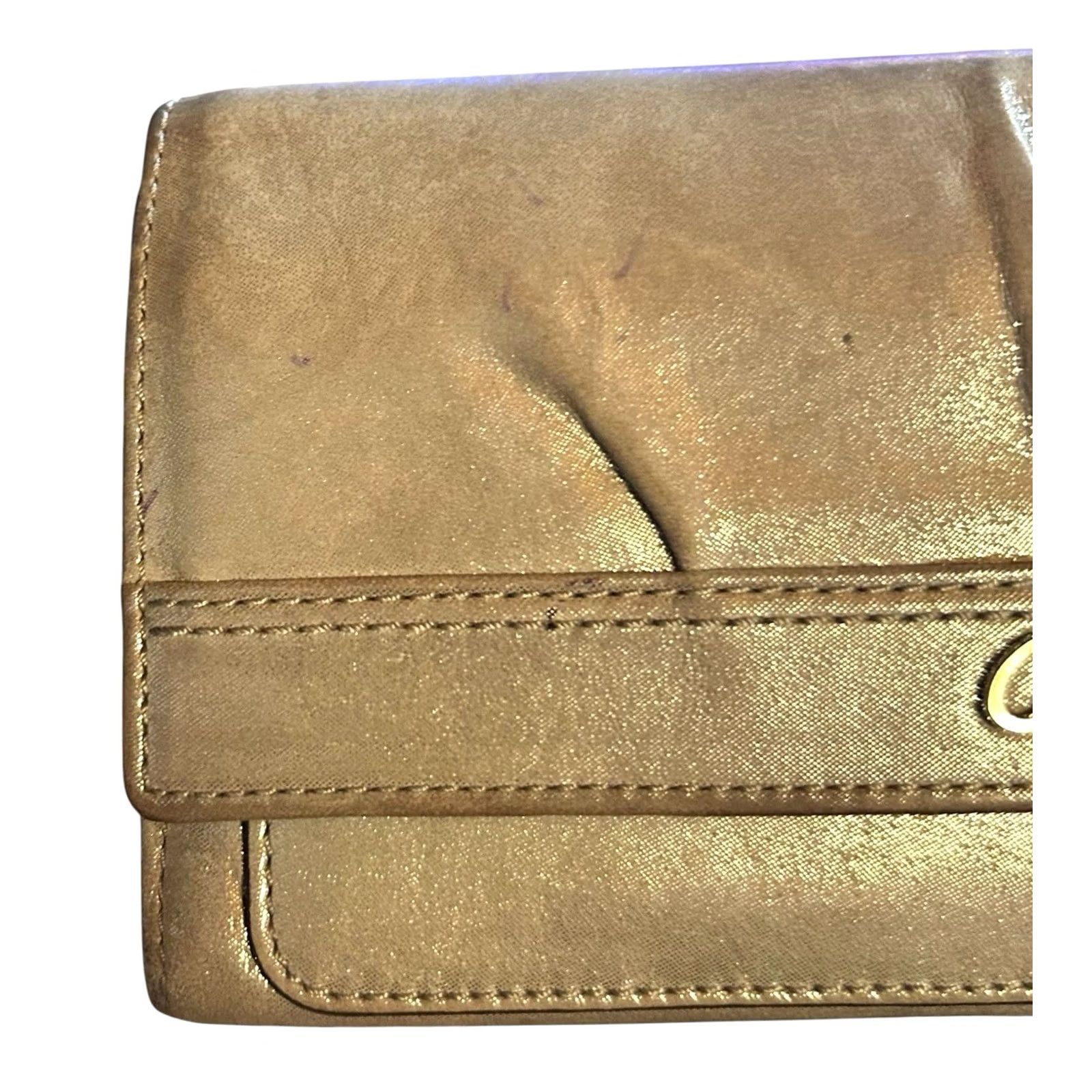 Coach Coach Wallet Trifold Leather Metallic Brown Solid Women Credit Card Read Wallet Womens Zip-Around Size ONE SIZE - 3 Thumbnail