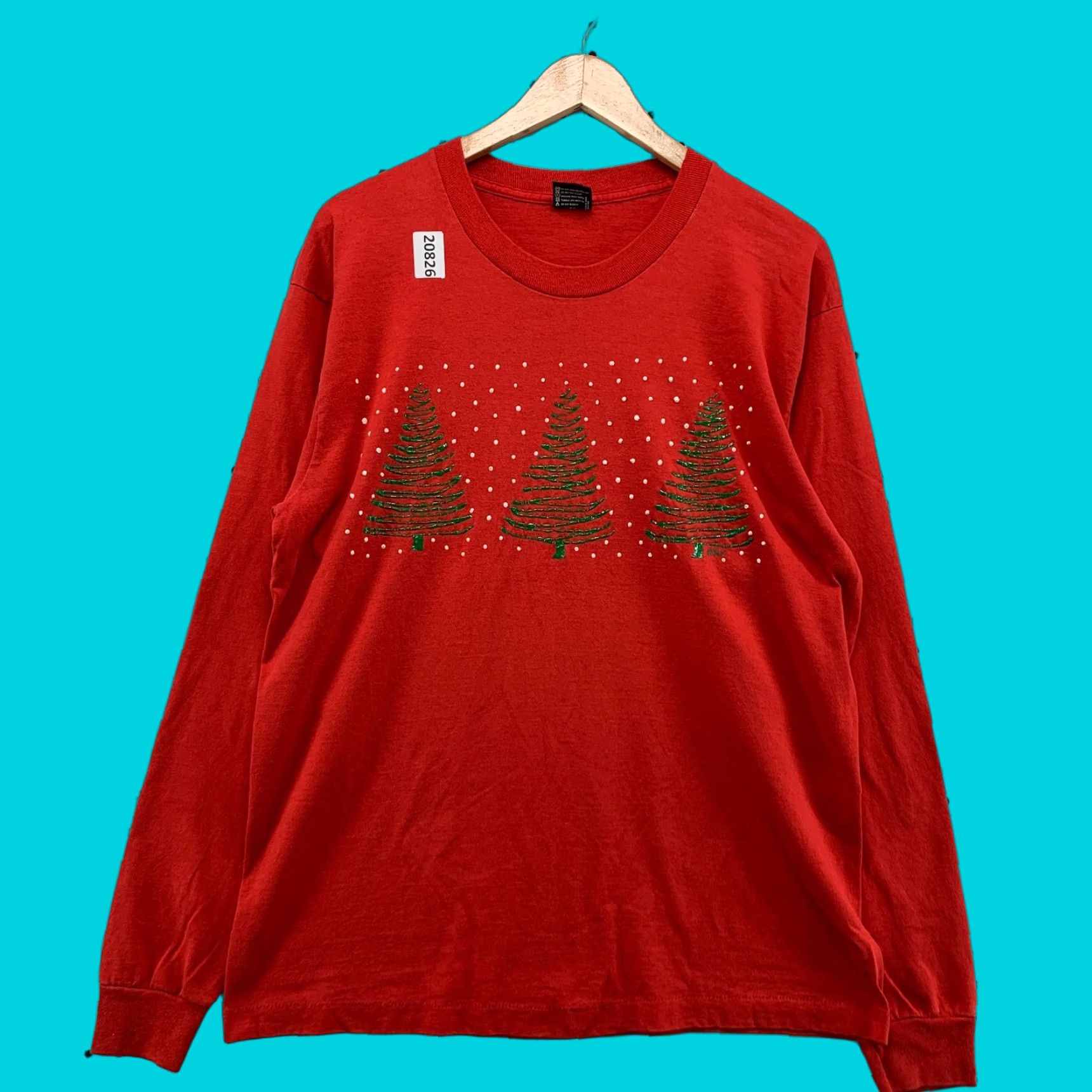 Vintage VINTAGE Screen Stars 90s Christmas Tree Graphic Long Sleeve Shirt Red Adult Large 21x29 Mens Size US L / EU 52-54 / 3 - 1 Thumbnail