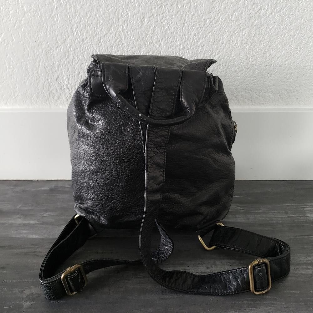 Designer Black Gold Faux Leather Mini Backpack Size ONE SIZE - 3 Thumbnail
