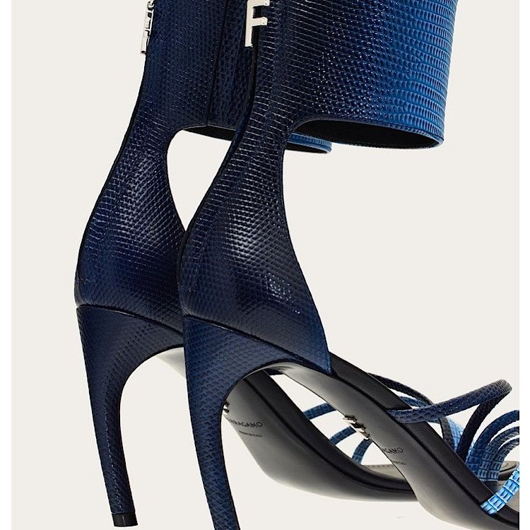 Salvatore Ferragamo o1s1rm0924 Curved Heel Sandals in Navy/Blue Size US 8.5 / IT 38.5 - 3 Thumbnail