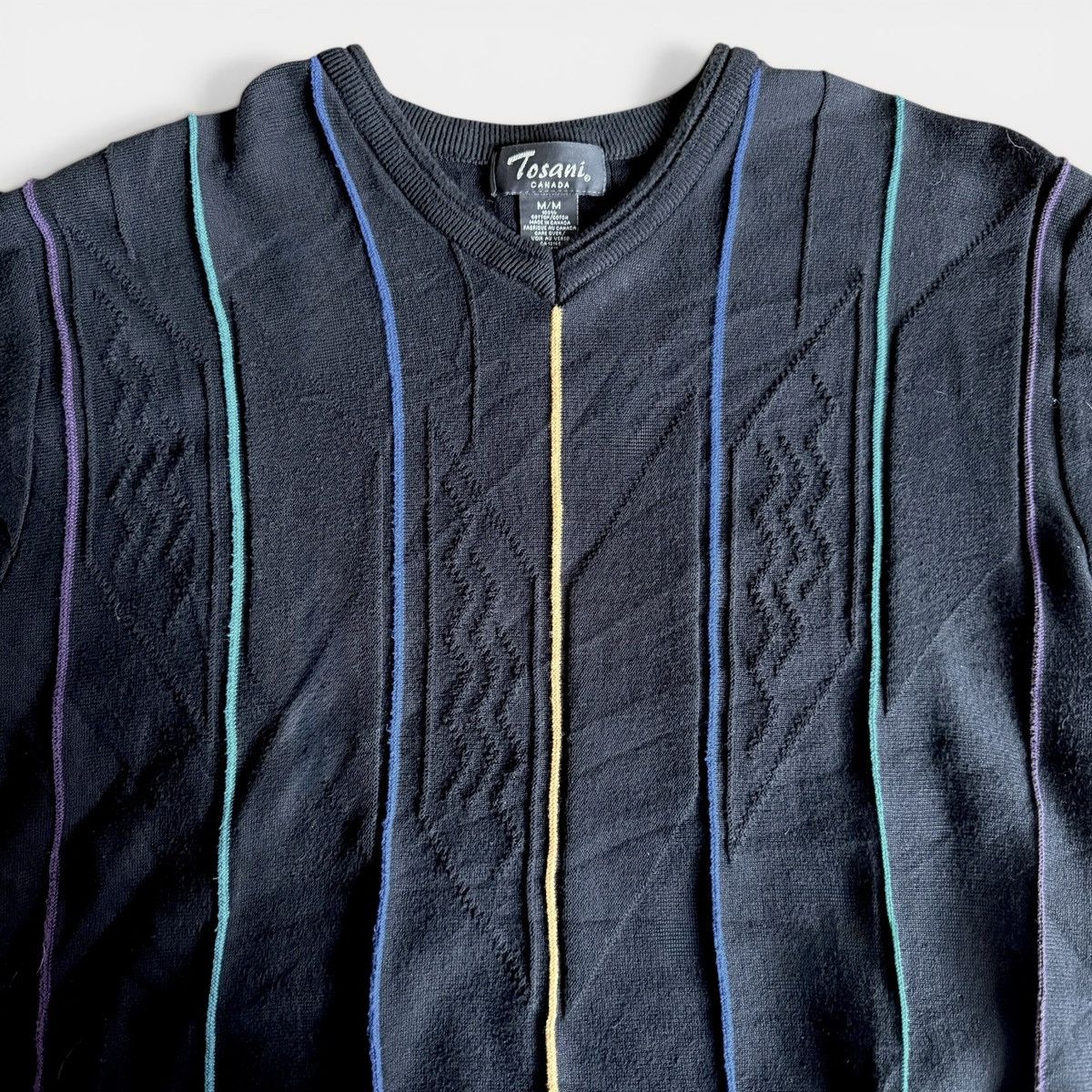 Vintage Vintage Tosani Canada "Coogi Style" Textured Knit V-Neck Size US M / EU 48-50 / 2 - 2 Thumbnail