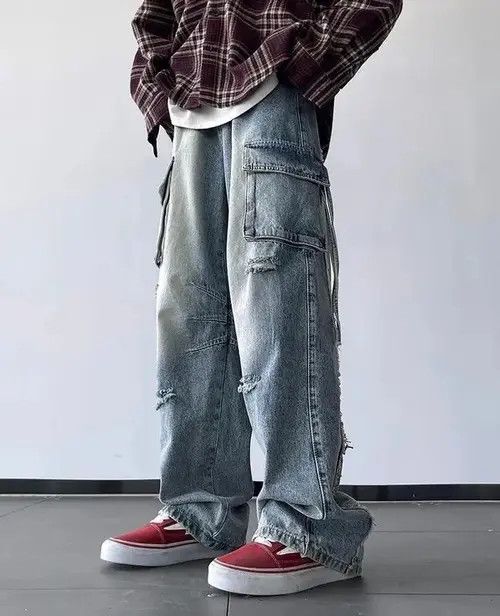 Designer Men Ripped Holes Cargo jeans Size US 31 - 1 Thumbnail
