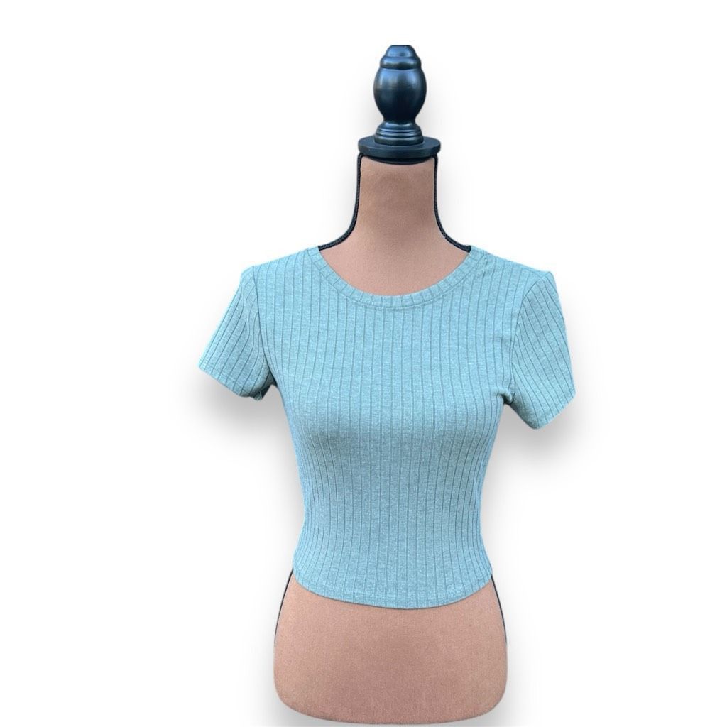 Other Bozzolo Wide Ribbed Crop Top Short Sleeve T-Shirt in Army Gr Size S / US 4 / IT 40 - 1 Thumbnail
