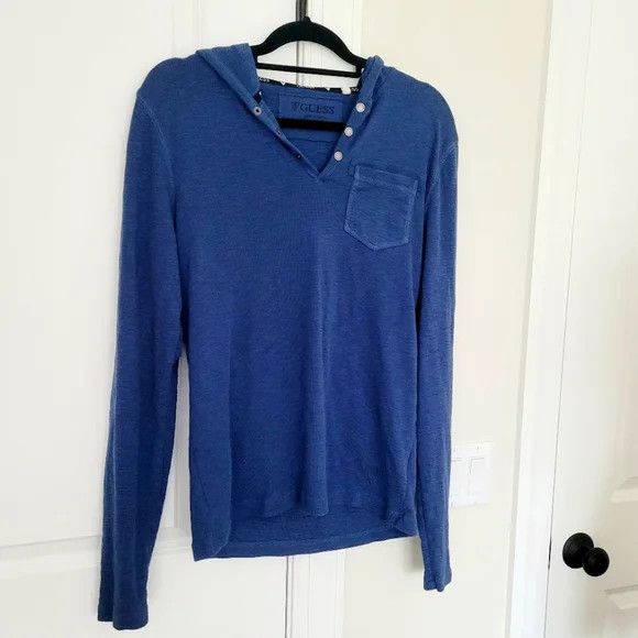 Guess Heathered 1/4 Button V-Neck Hooded Henley Casual School Size US M / EU 48-50 / 2 - 5 Thumbnail