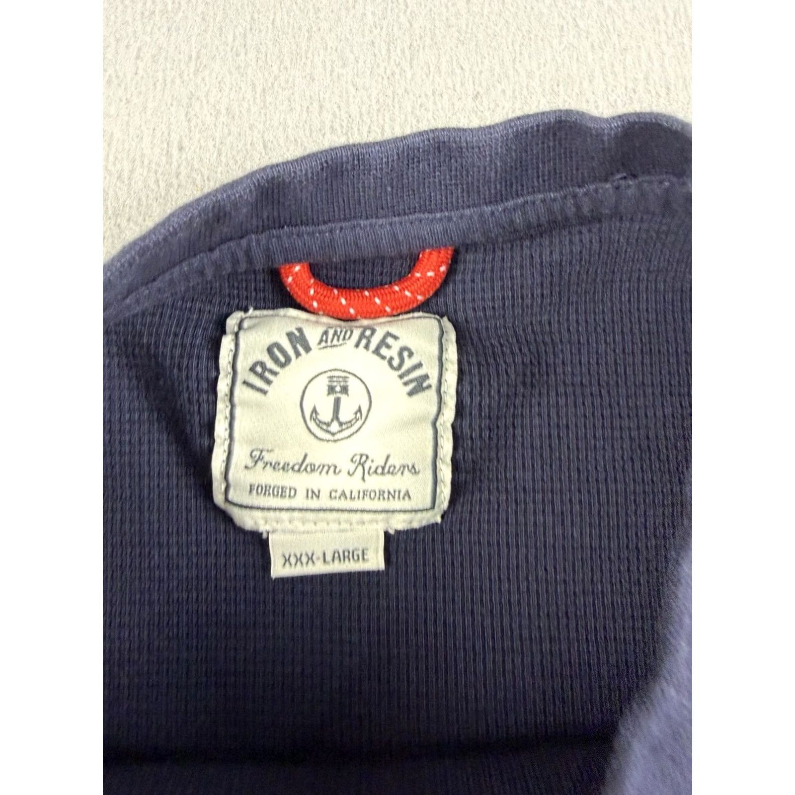 Vintage Iron & Resin Henley Shirt XL Blue Thermal Waffle Knit Long Sleeve Crew Neck Men Size US XL / EU 56 / 4 - 3 Thumbnail