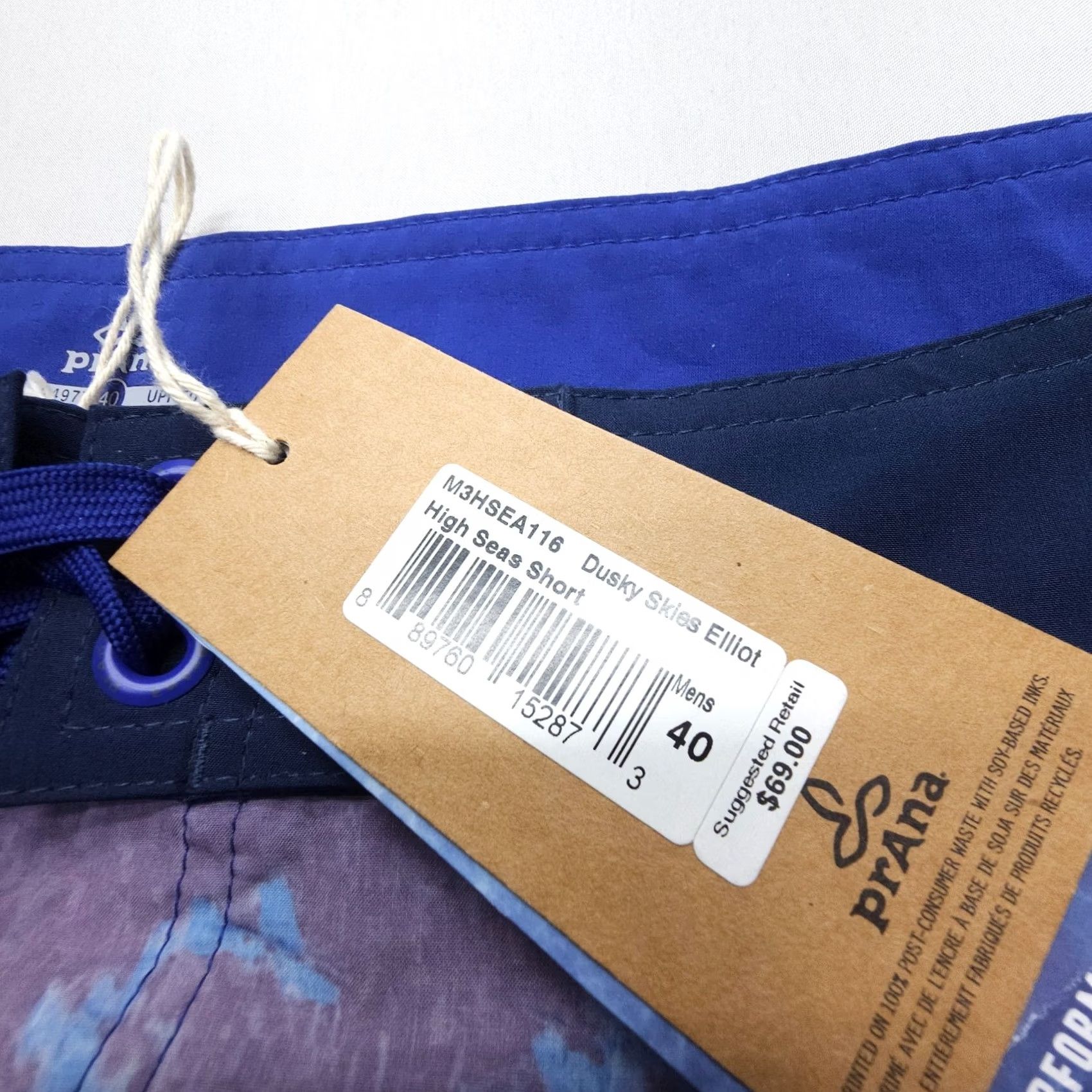 Prana prAna Board Shorts Mens 40 x 9" Blue Stretch UPF50+ Swim Beach Surf NWT Camouflage Pattern Bottom Mens Size US 40 / EU 56 - 5 Thumbnail