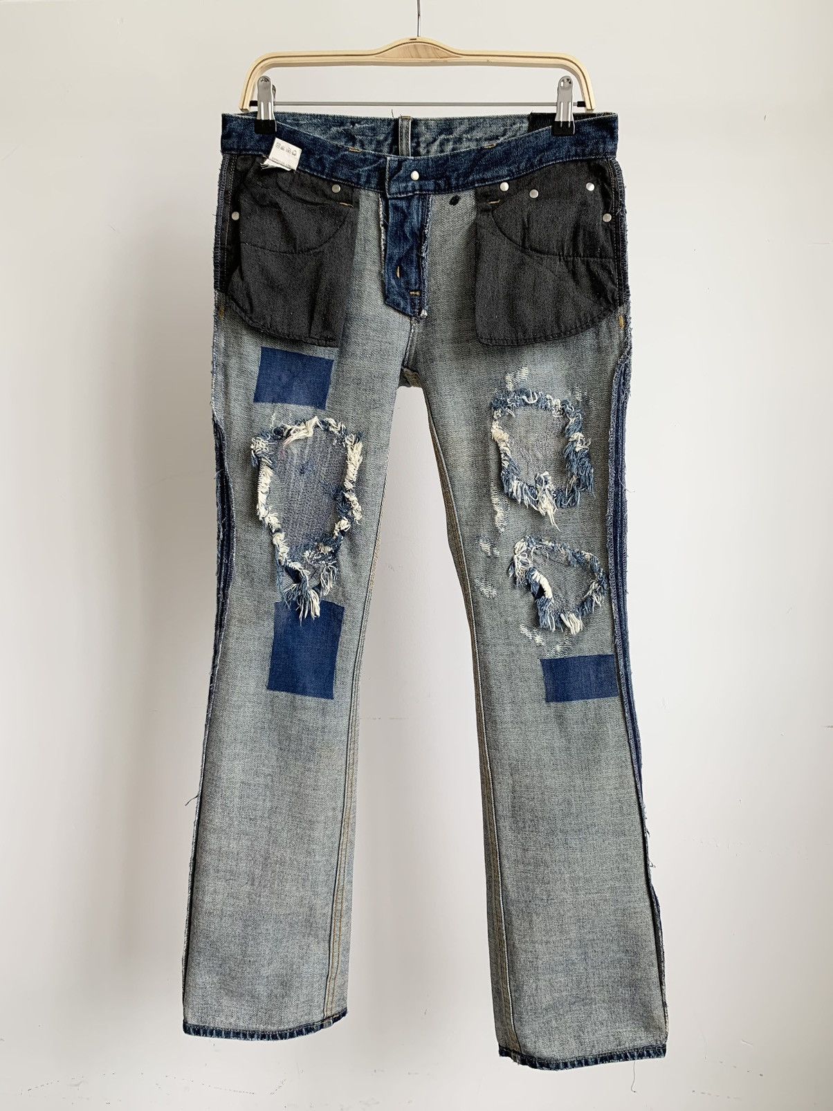 Japanese Brand Jackrose Crash Denim Flared Boot Cut Jeans Size US 31 - 15 Thumbnail