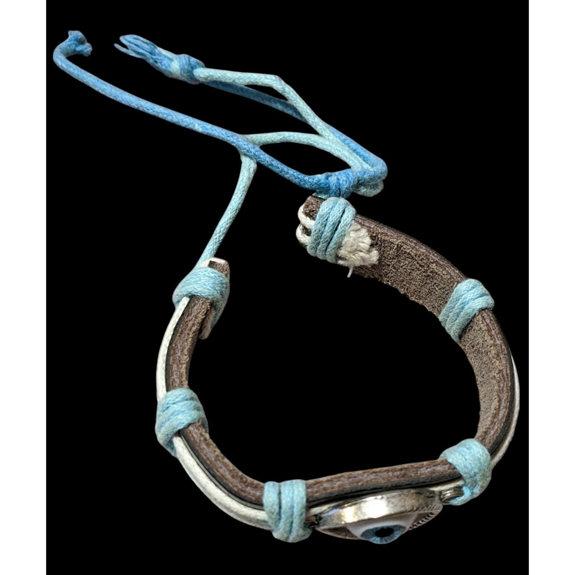 Other Blue And Brown Leather Evil Eye Adjustable Bracelet Size ONE SIZE - 3 Thumbnail