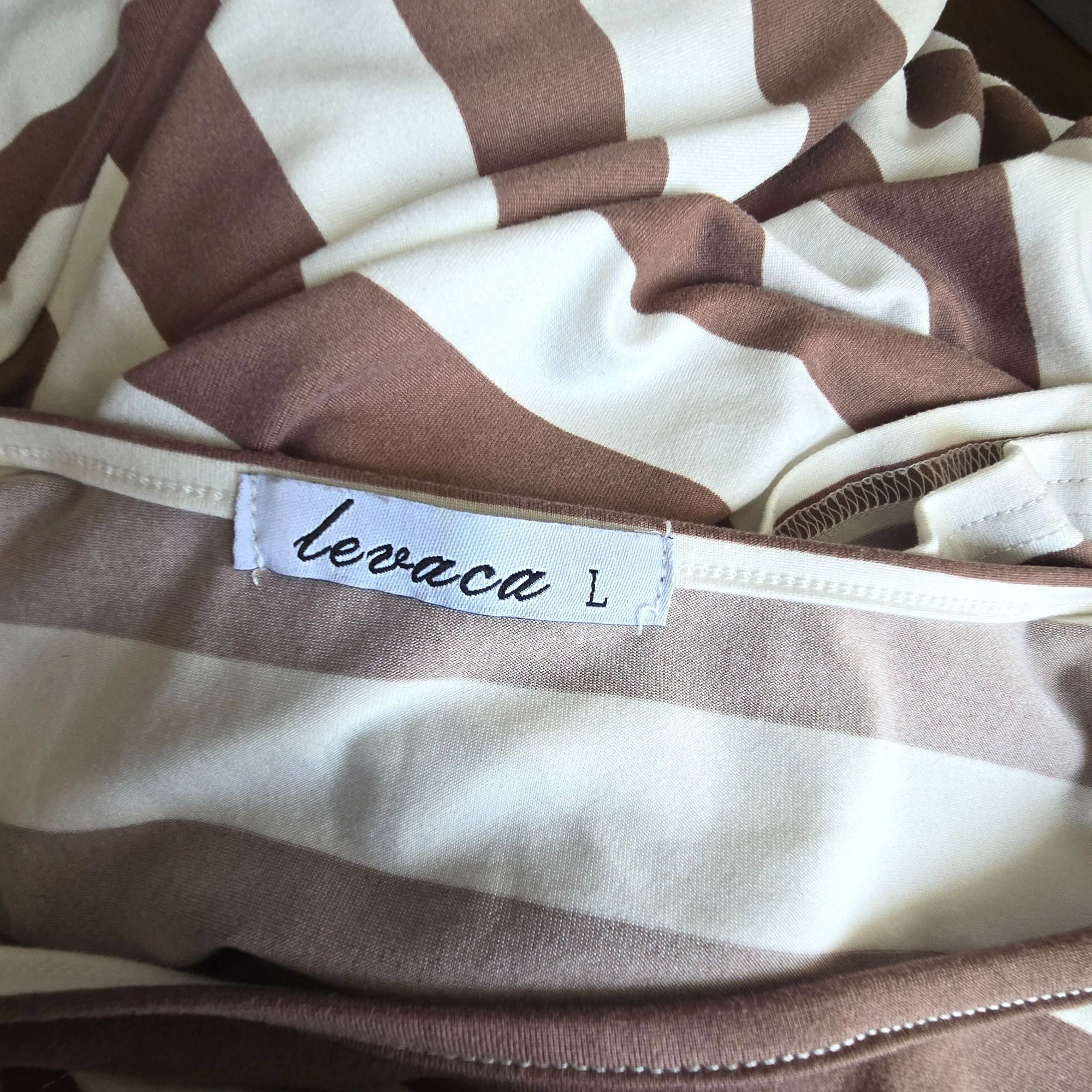 Other Striped Brown & White Dress Short Sleeve Casual By Levaca Si Size L / US 10 / IT 46 - 3 Thumbnail