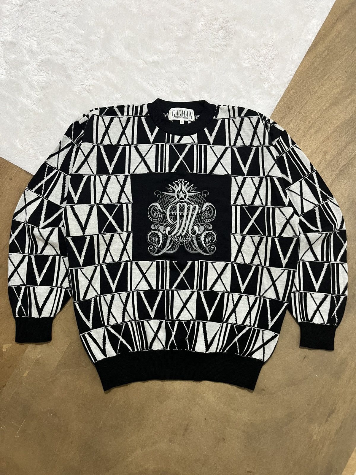 Other Vintage Gagman Japan Monogram Knit Sweater Black White XL Size US XL / EU 56 / 4 - 1 Thumbnail