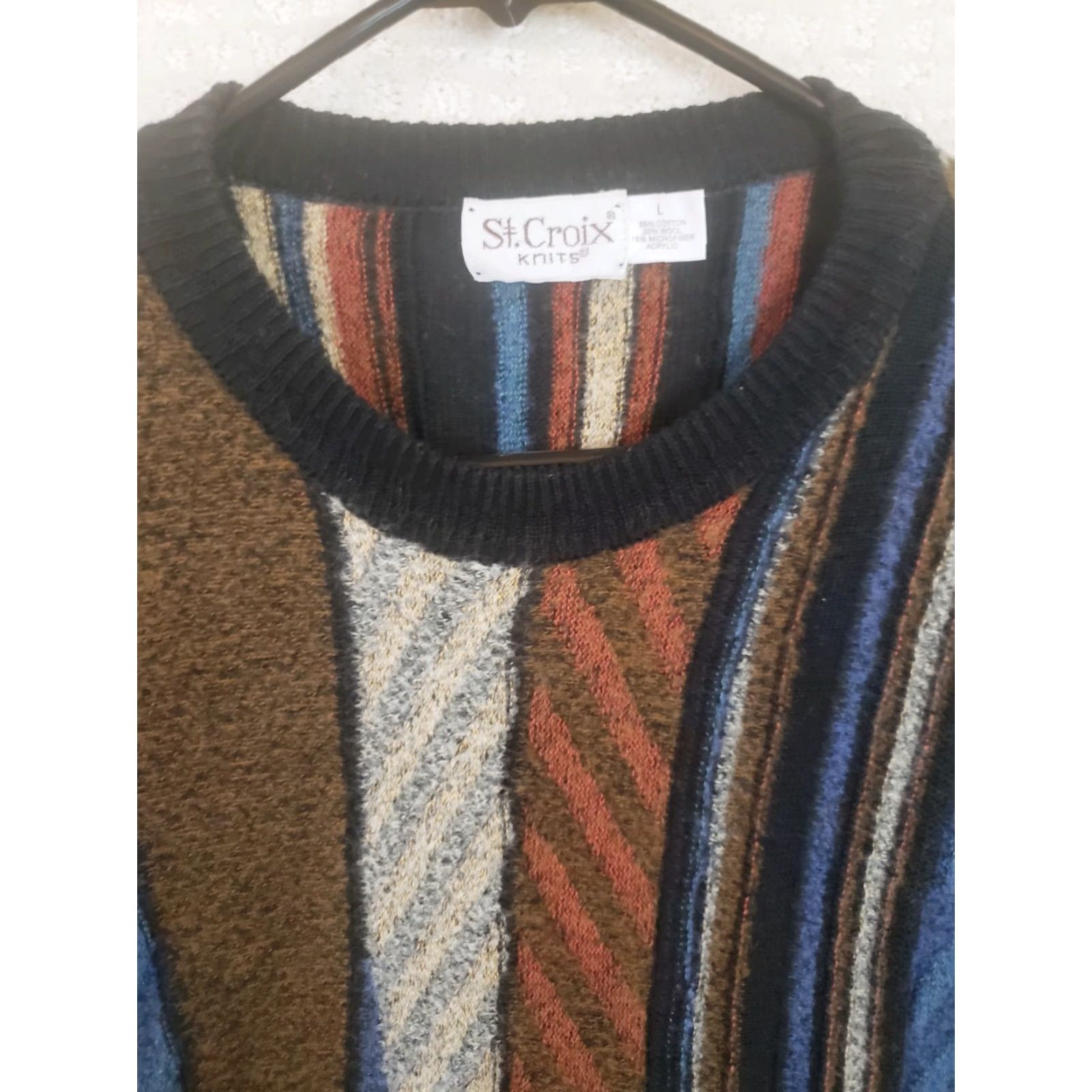 Vintage St Croix Knit Sweater Men L Brown Blue Orange Geometric Crew Neck 90s Casual Pullover Size US L / EU 52-54 / 3 - 4 Thumbnail