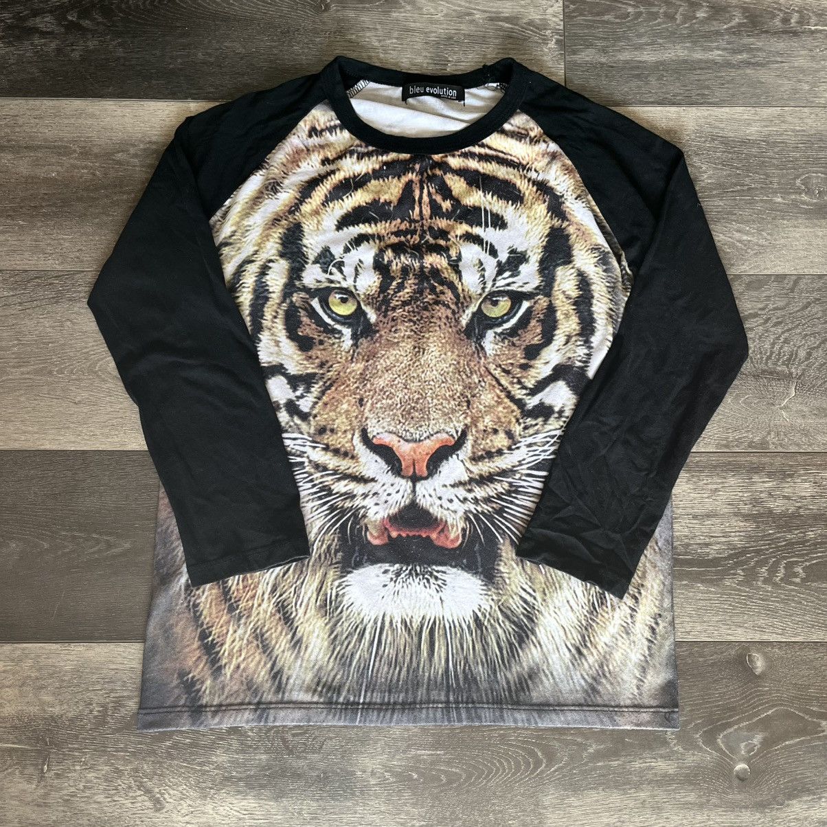 Vintage Vintage 1990s Bleu Evolution Tiger Big Face Longsleeve Top Size L / US 10 / IT 46 - 1 Thumbnail